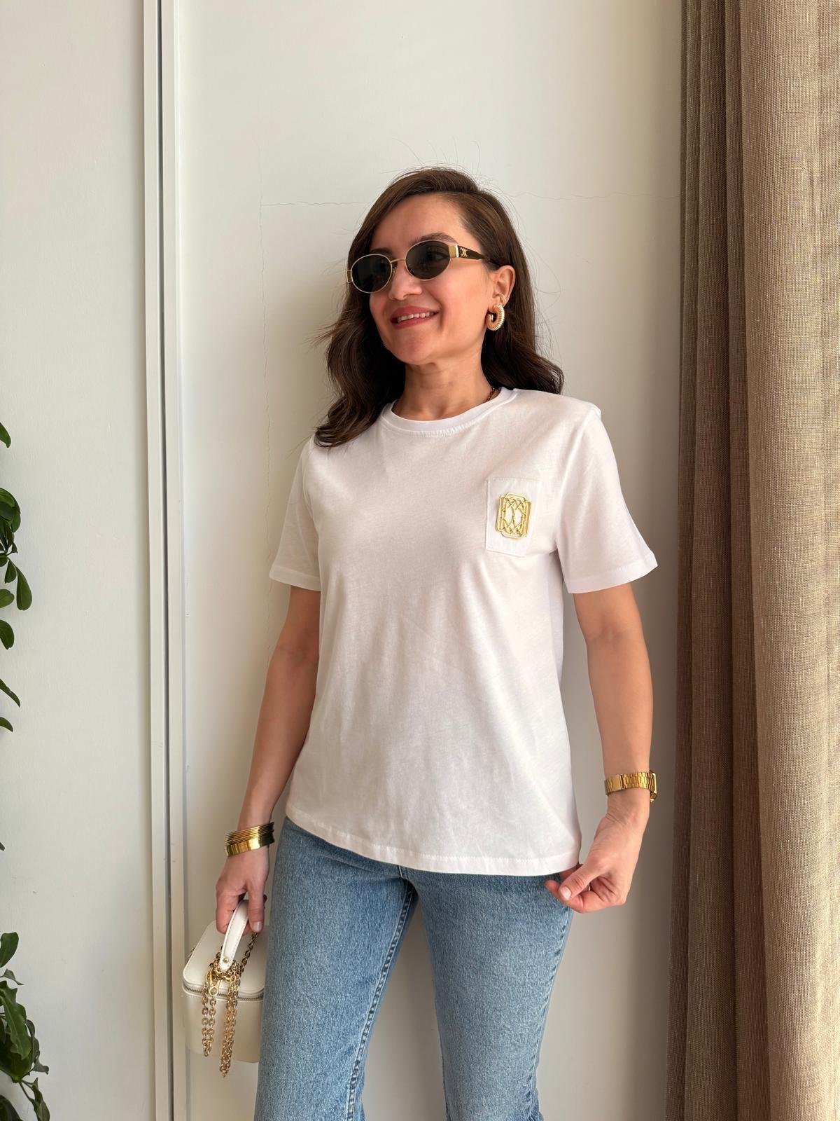 Beyaz Toka Detaylı Tshirt 16858