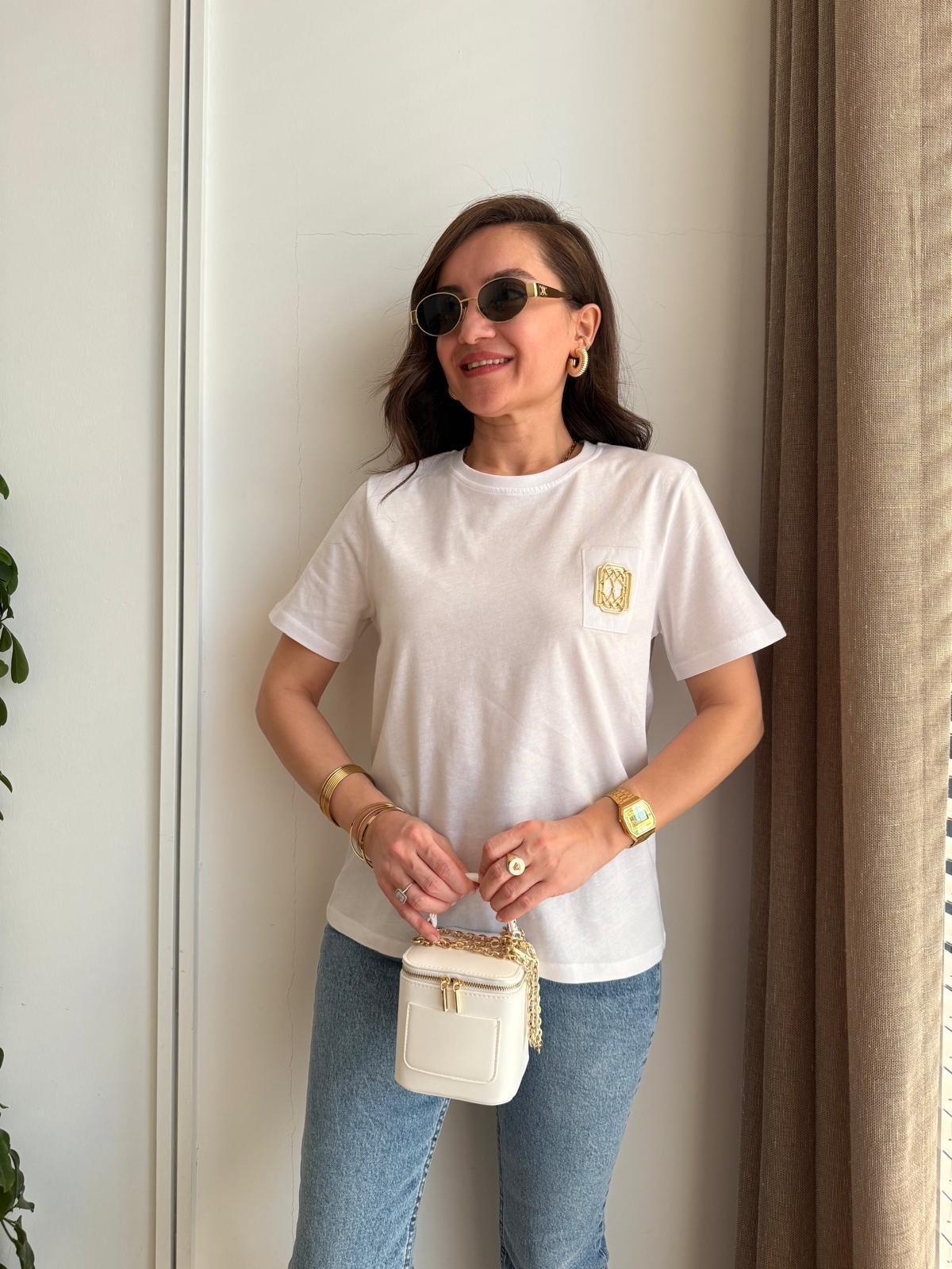 Beyaz Toka Detaylı Tshirt 16858