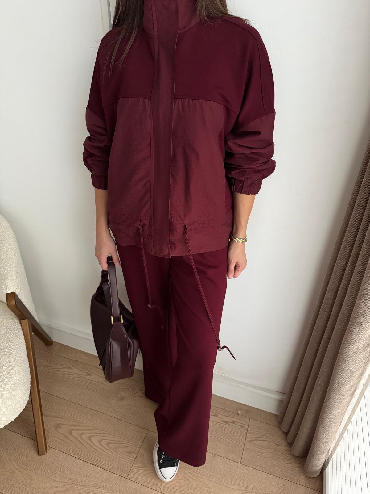 Bordo Astarlı Paraşüt Kumaş Detaylı Ceket Pantolon Takım 36851