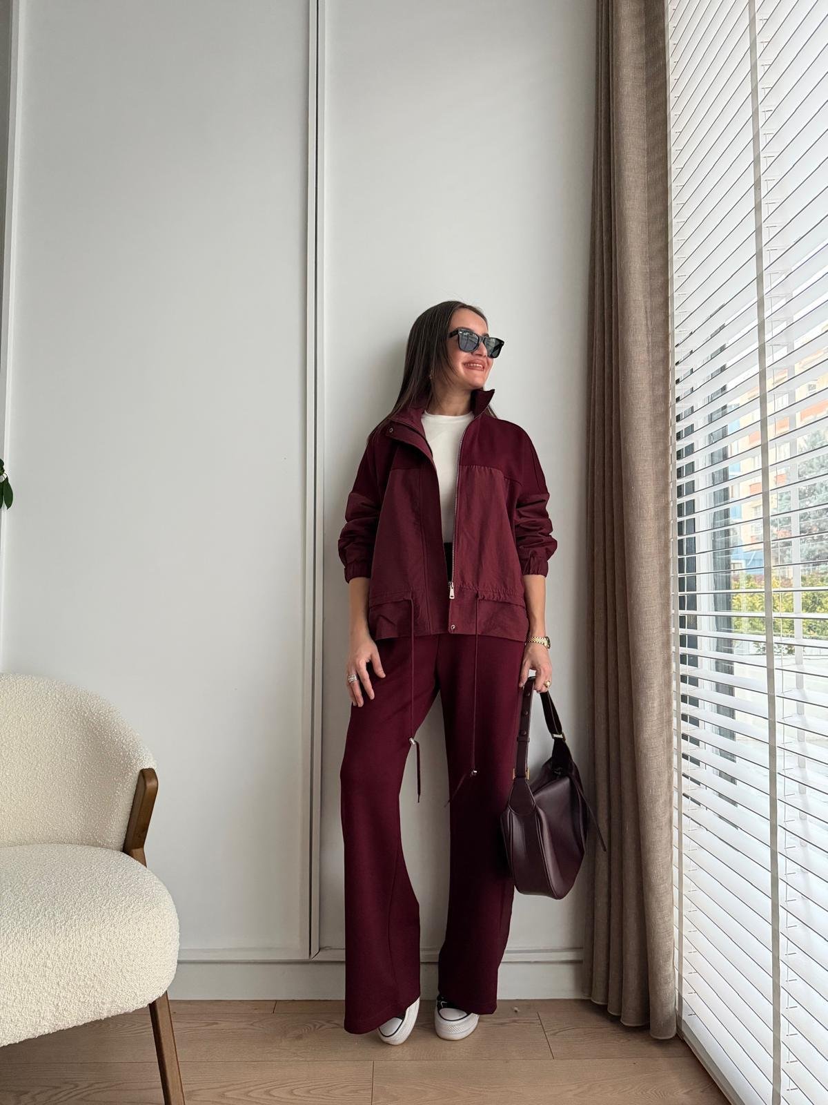 Bordo Astarlı Paraşüt Kumaş Detaylı Ceket Pantolon Takım 36851