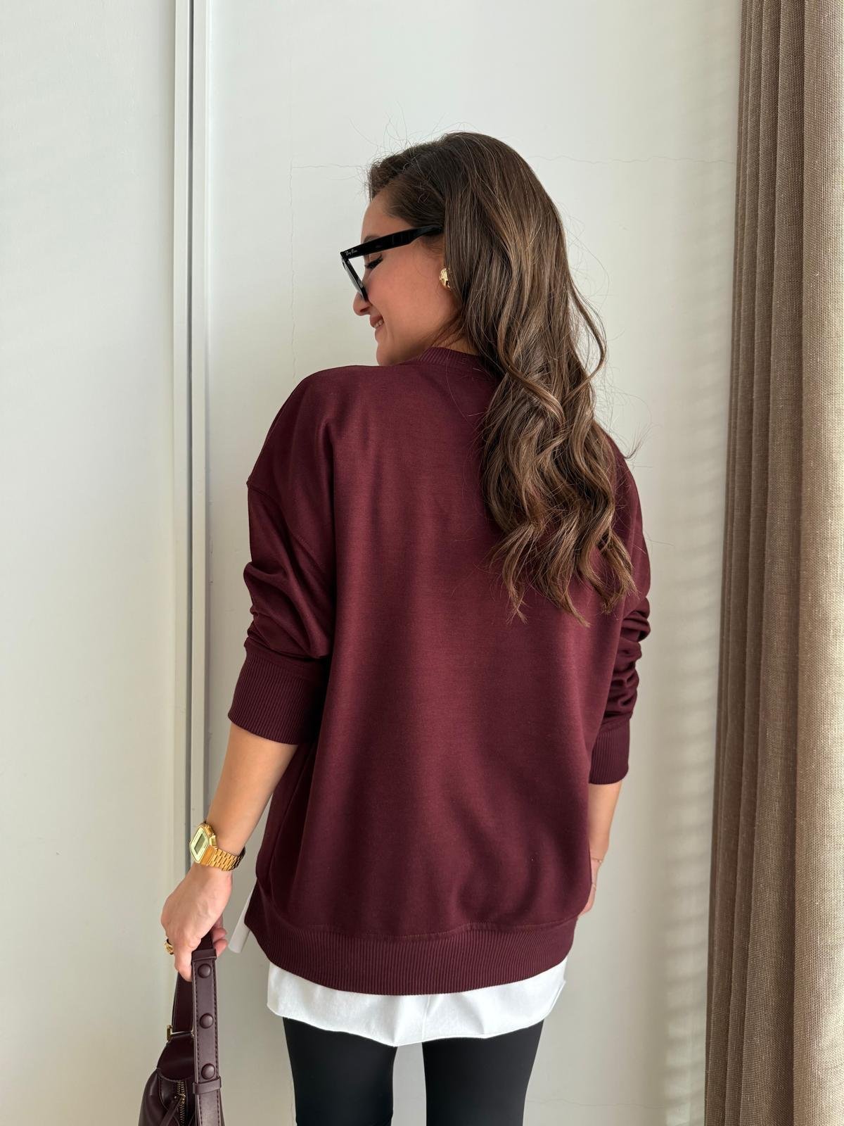 Bordo Basic İki İplik Sweatshirt 9002