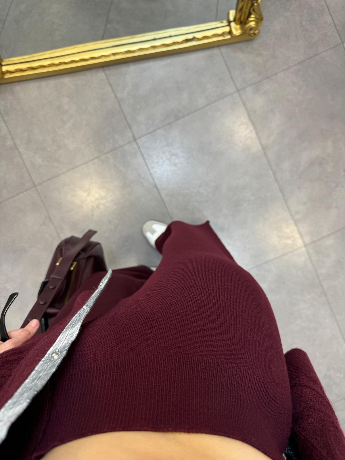 Bordo Beli Lastikli Salaş Triko Pantolon 5254