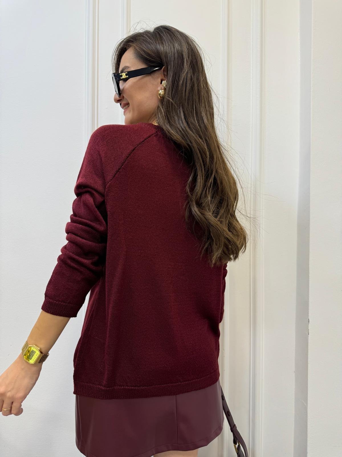 Bordo Bisiklet Yaka Basic Triko Kazak 241067
