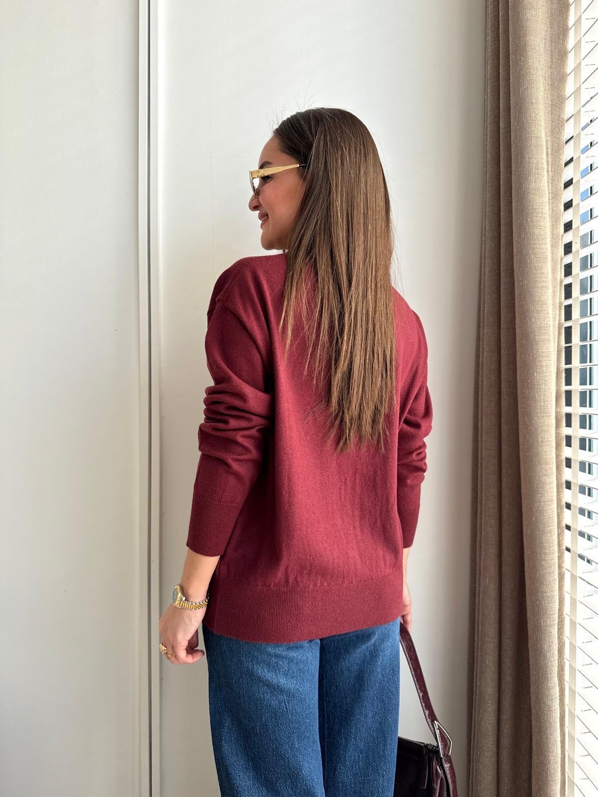 Bordo Bisiklet Yaka Basic Triko Kazak 10633