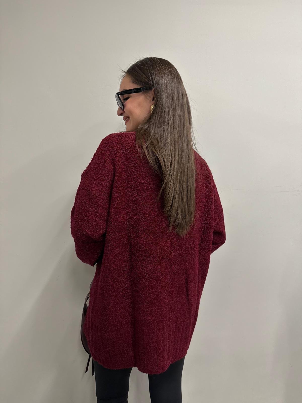 Bordo Bisiklet Yaka Teddy Triko Kazak 4531
