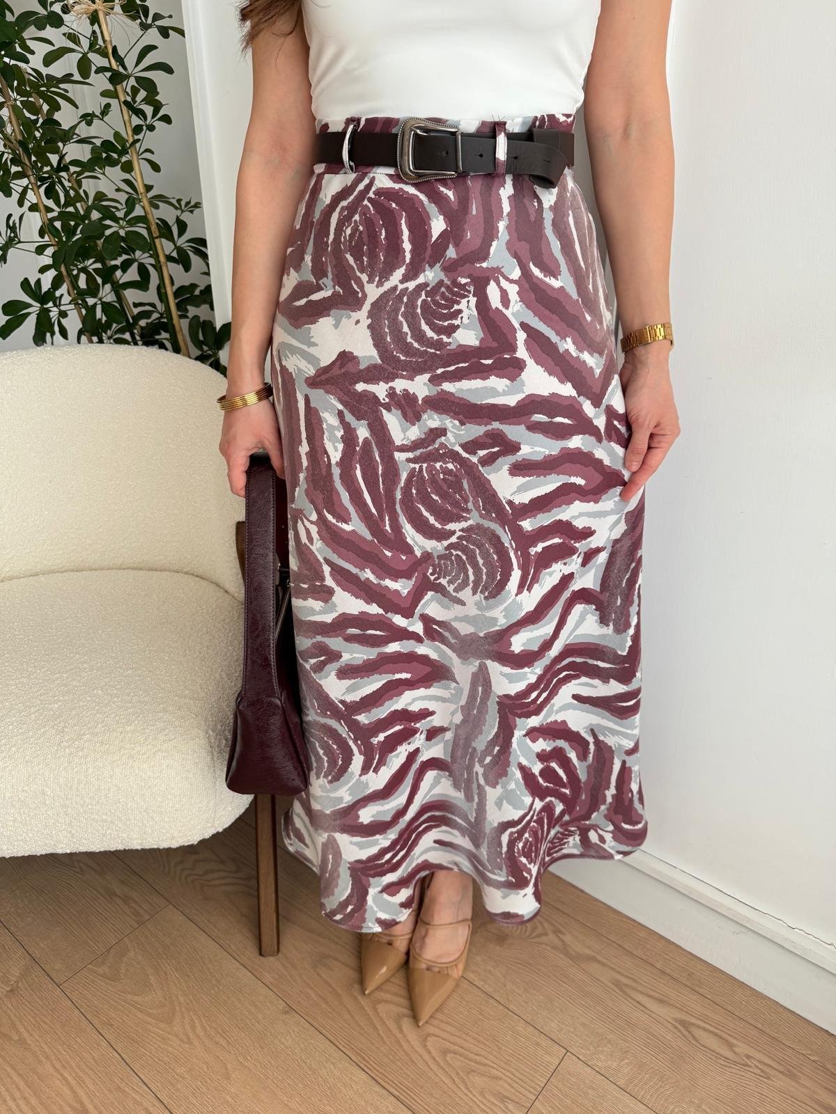 Bordo Desenli Kemerli Saten Etek 580305