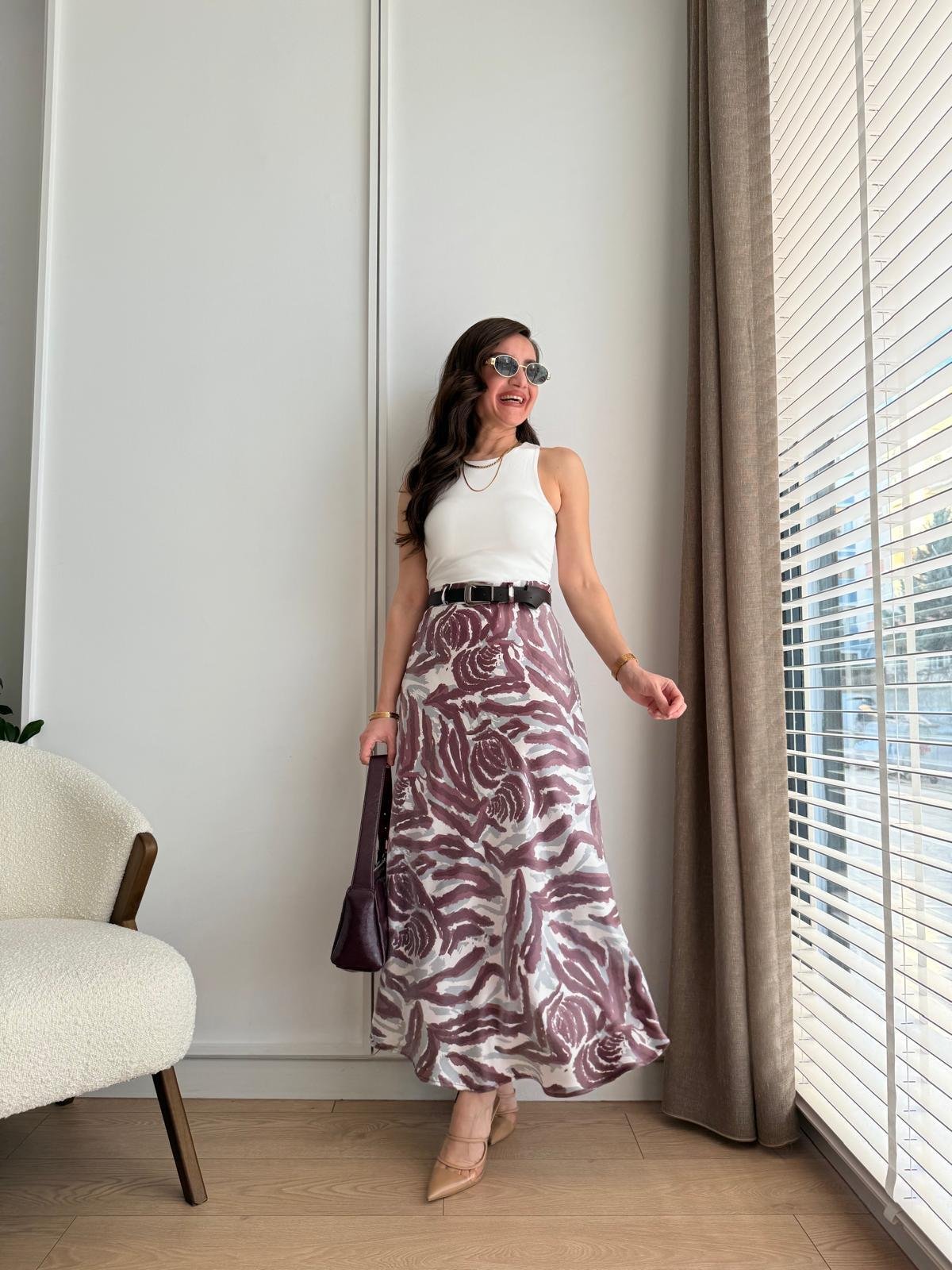 Bordo Desenli Kemerli Saten Etek 580305