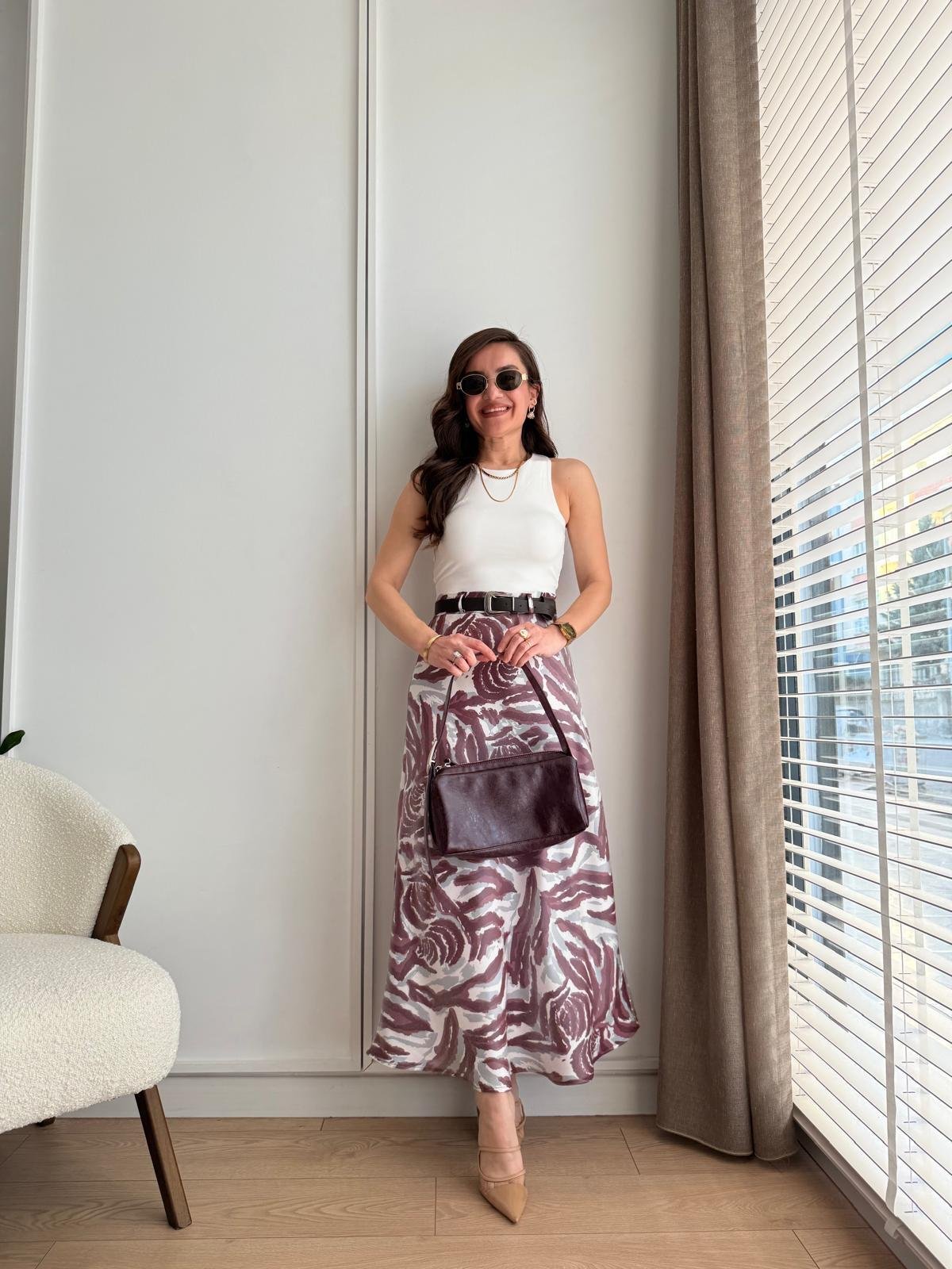 Bordo Desenli Kemerli Saten Etek 580305