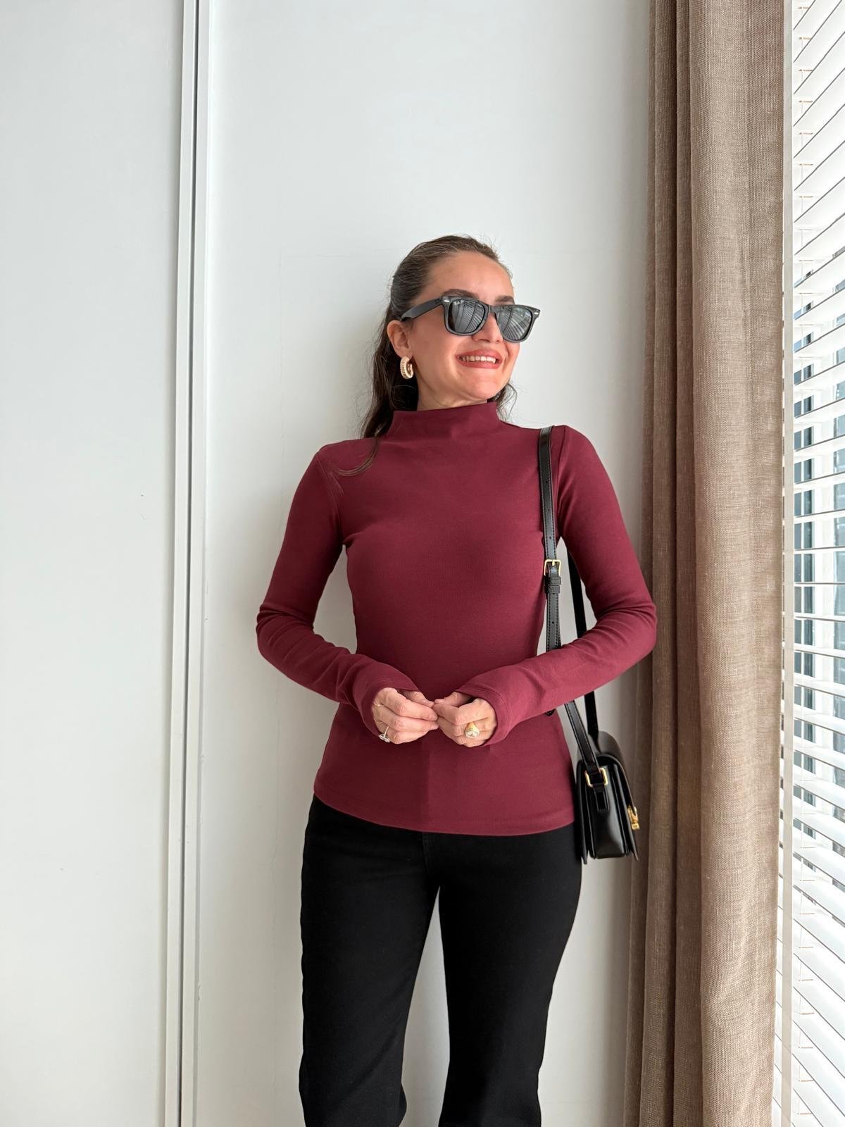 Bordo Dik Yaka Bluz 31433
