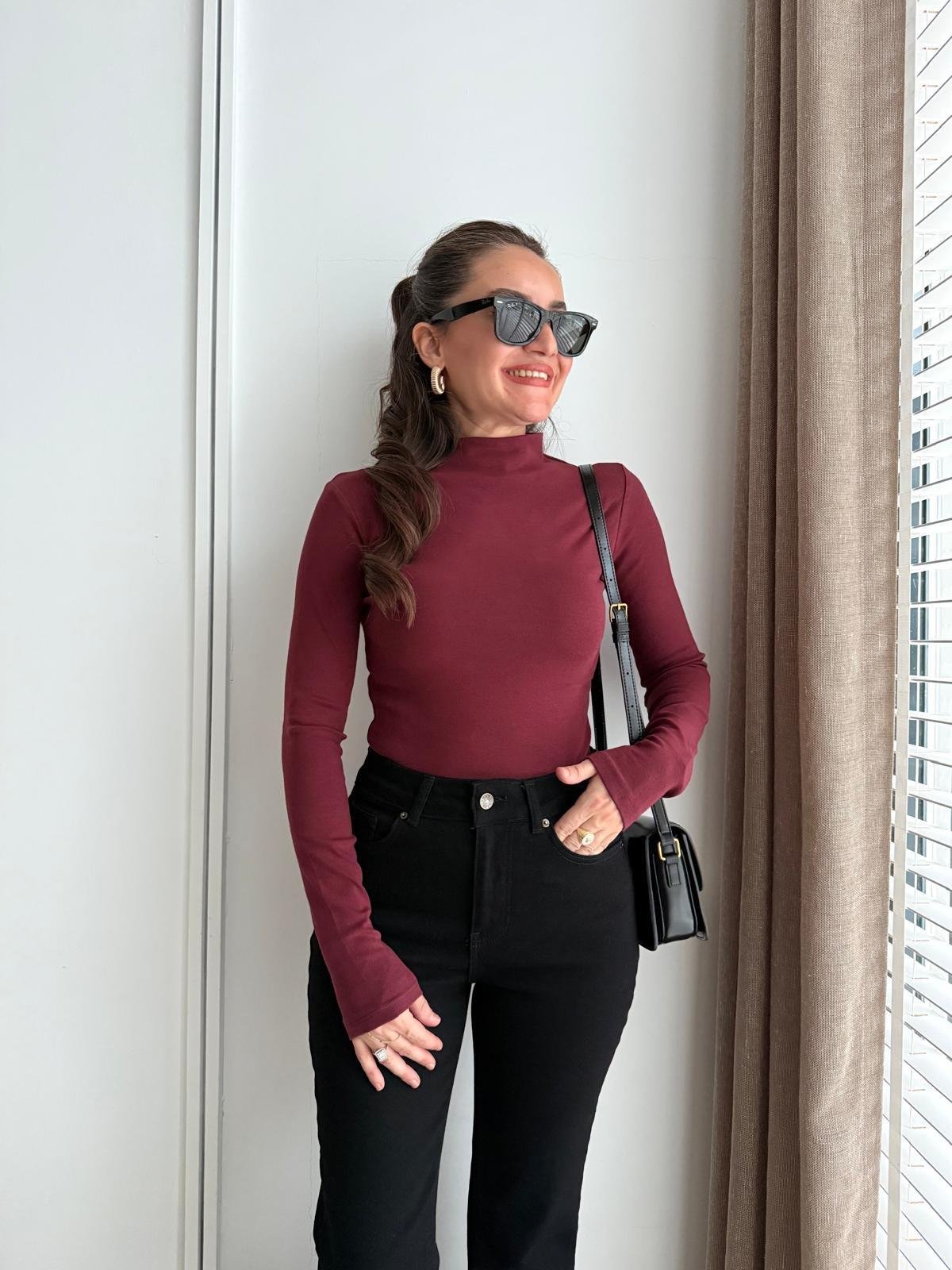 Bordo Dik Yaka Bluz 31433