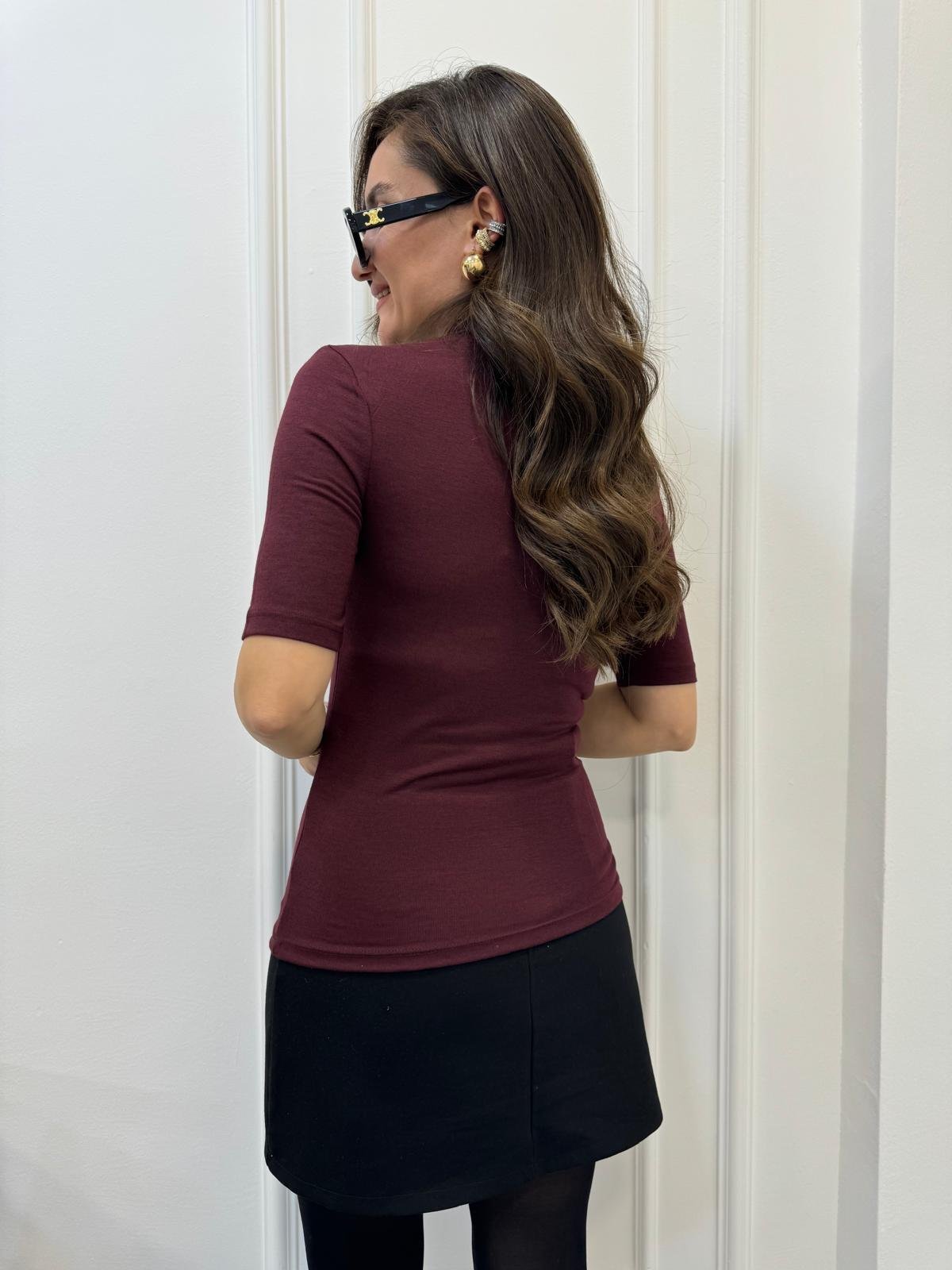 Bordo Dik Yaka Tshırt 30481