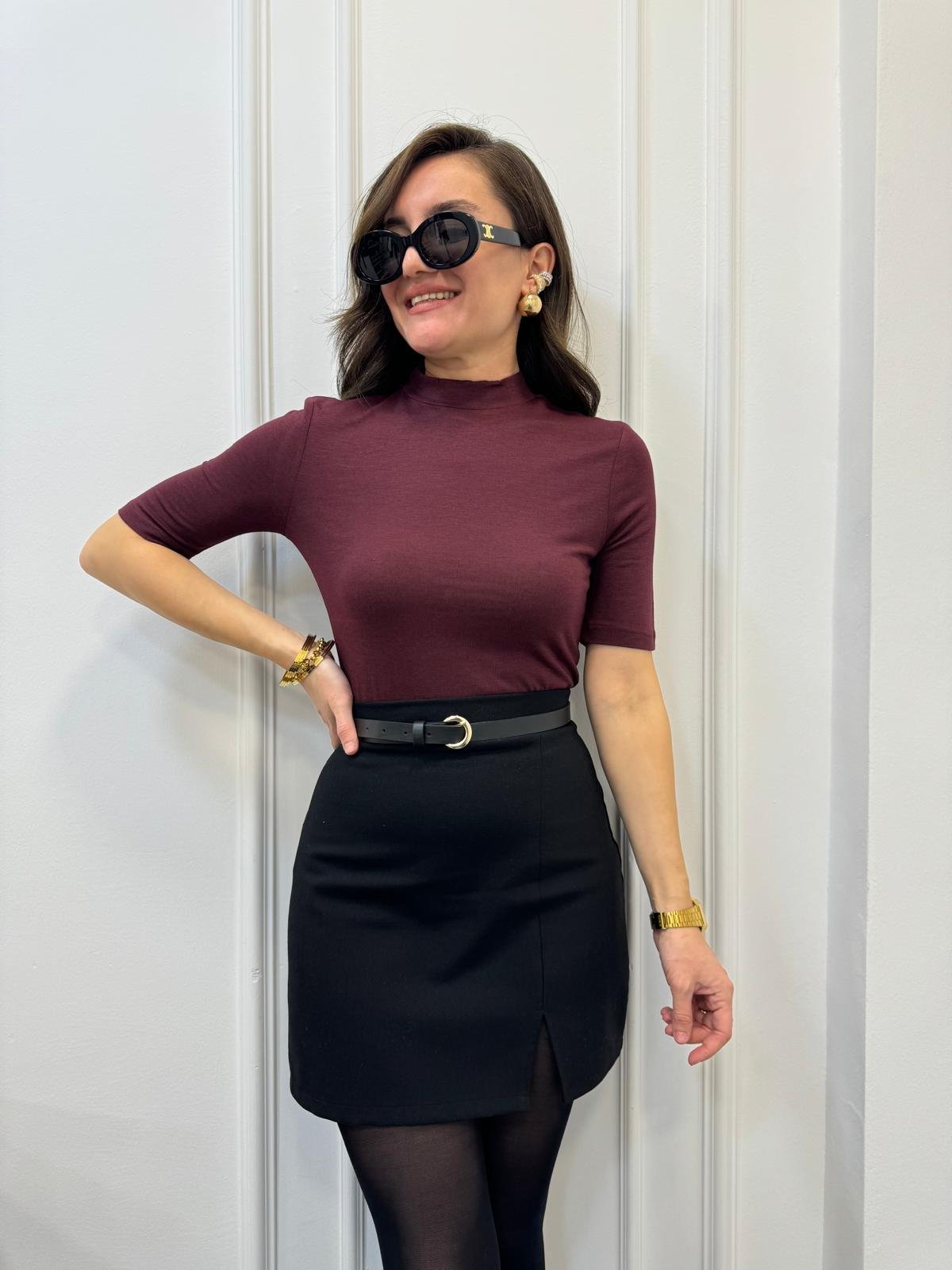 Bordo Dik Yaka Tshırt 30481