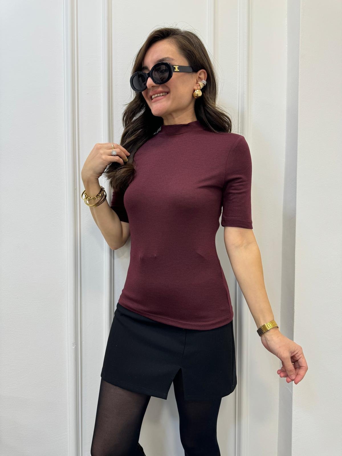 Bordo Dik Yaka Tshırt 30481