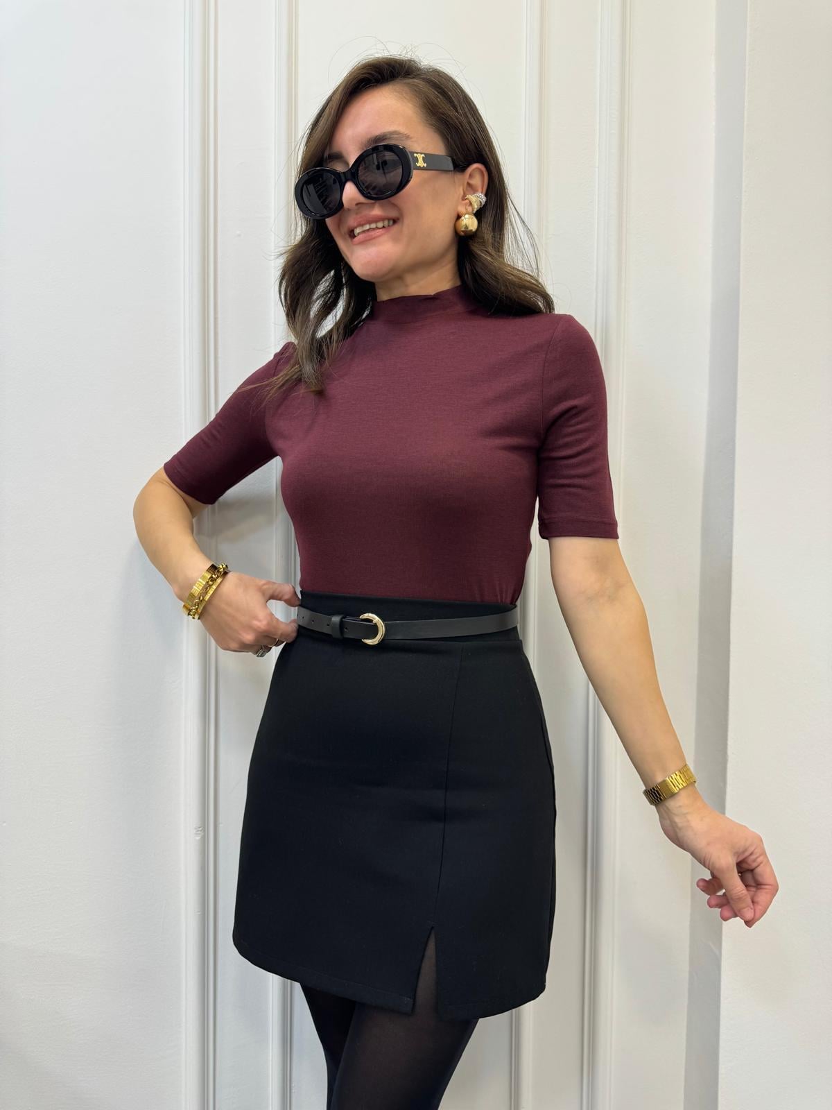 Bordo Dik Yaka Tshırt 30481