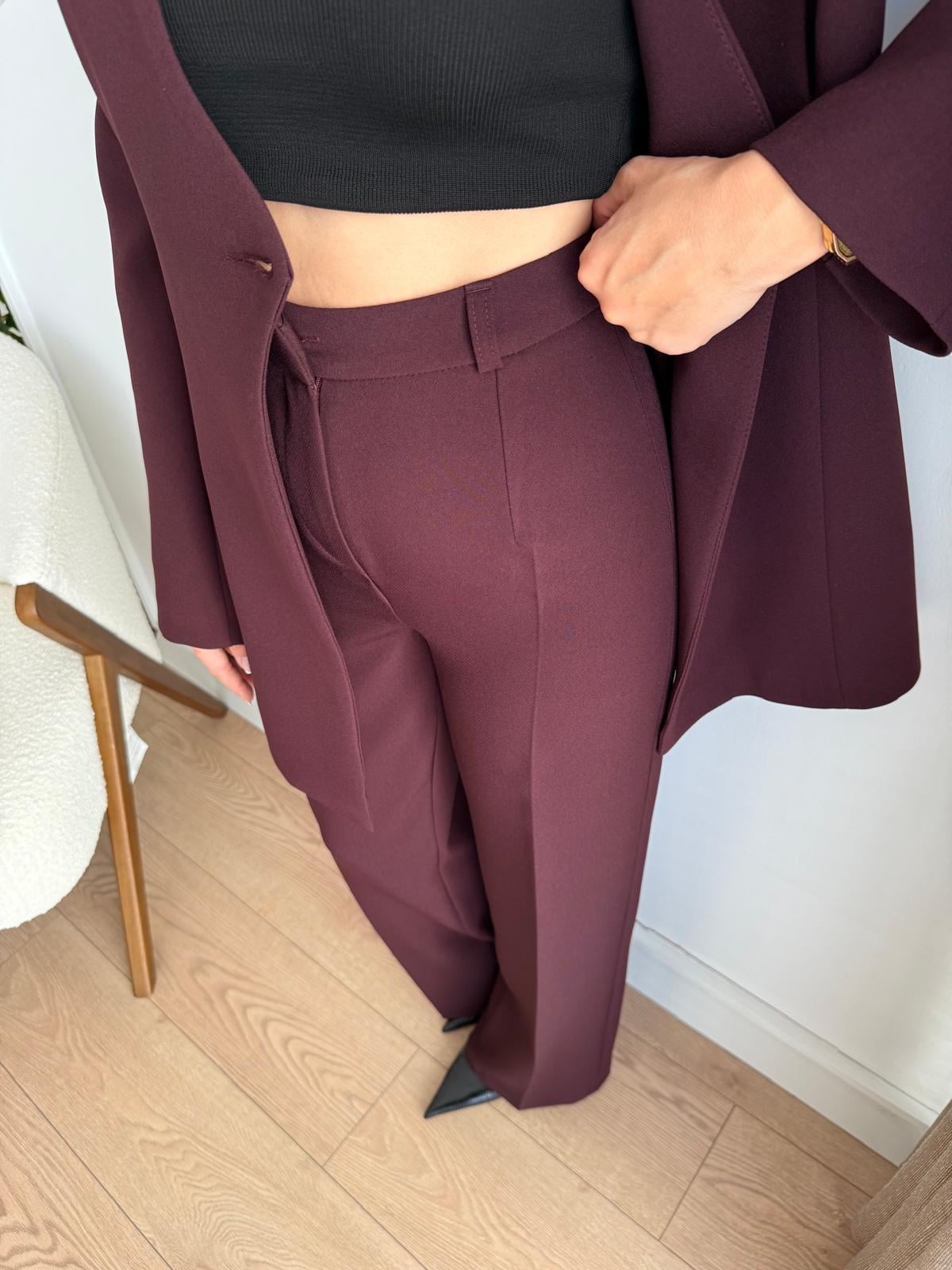 Bordo Gold Düğmeli Dikiş Detaylı Ceket Pantolon Takım 8761