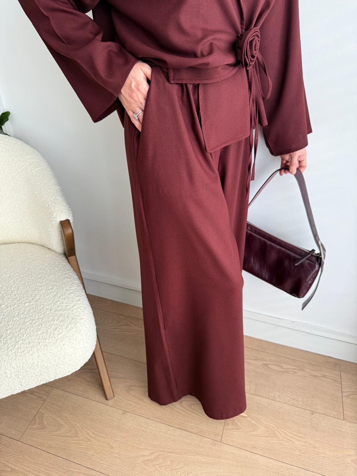 Bordo Gül Detaylı Kimono Takım 8637