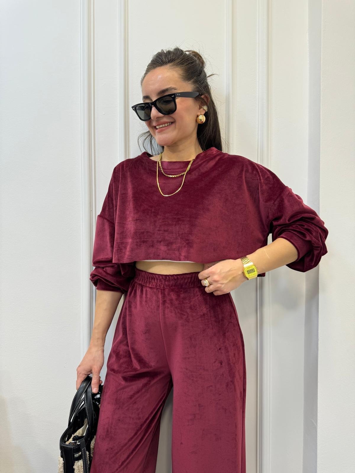 Bordo Kadife Bluz Atlet Takım 1996