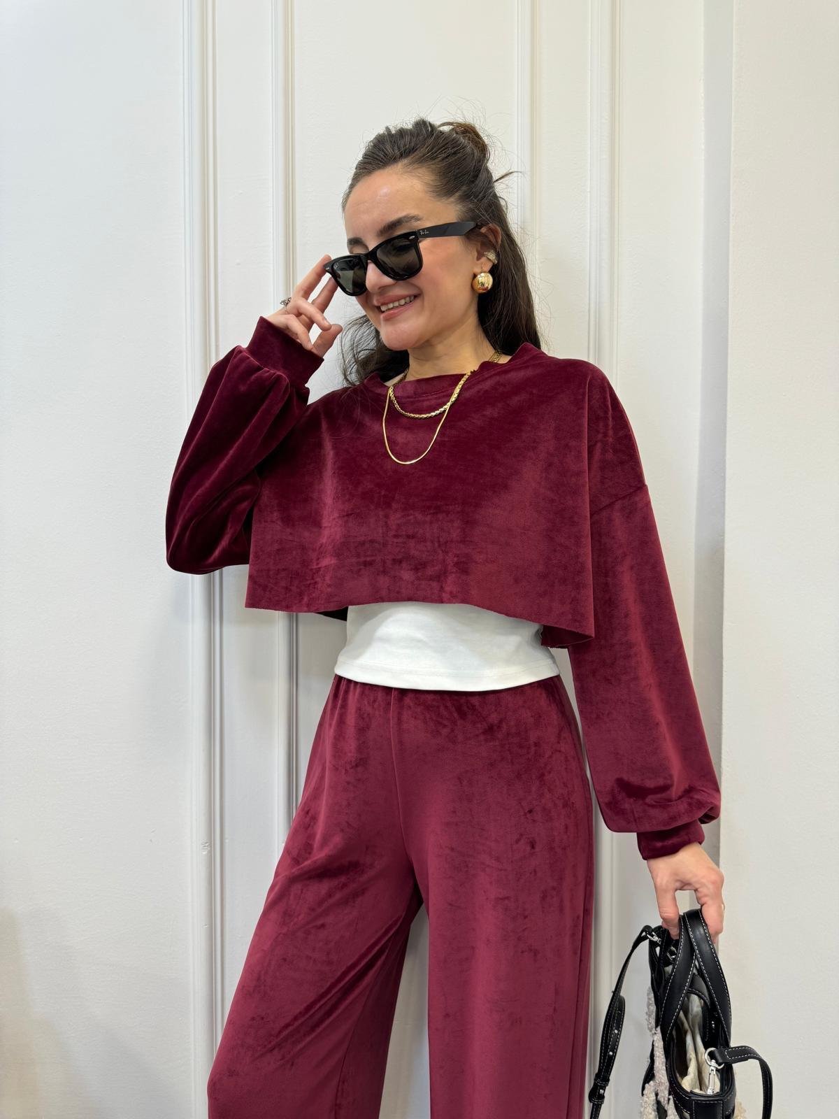 Bordo Kadife Bluz Atlet Takım 1996