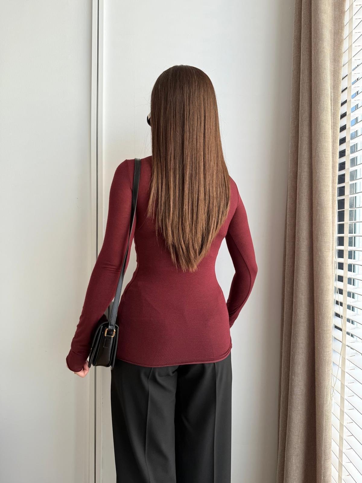 Bordo Kayık Yaka Modal Kaşmir Bluz 32122