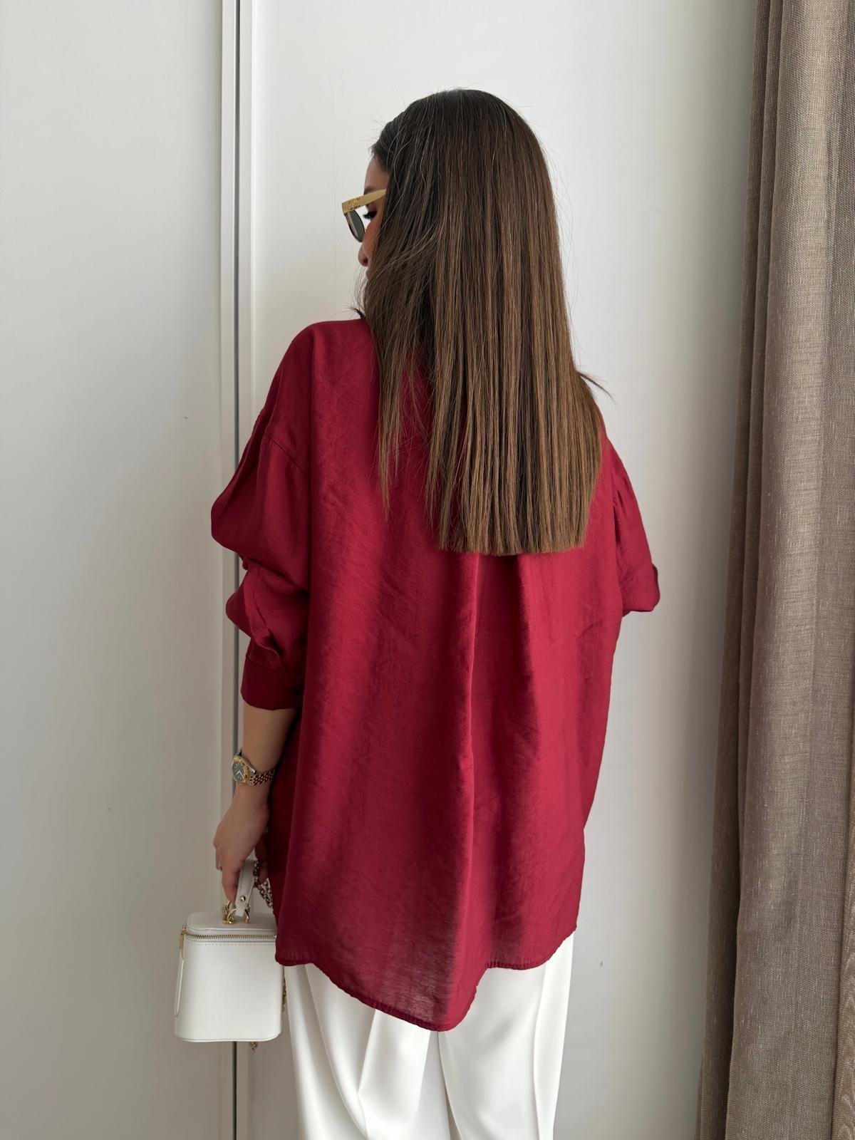Bordo Lüx Kalite Oversize Gömlek 4612