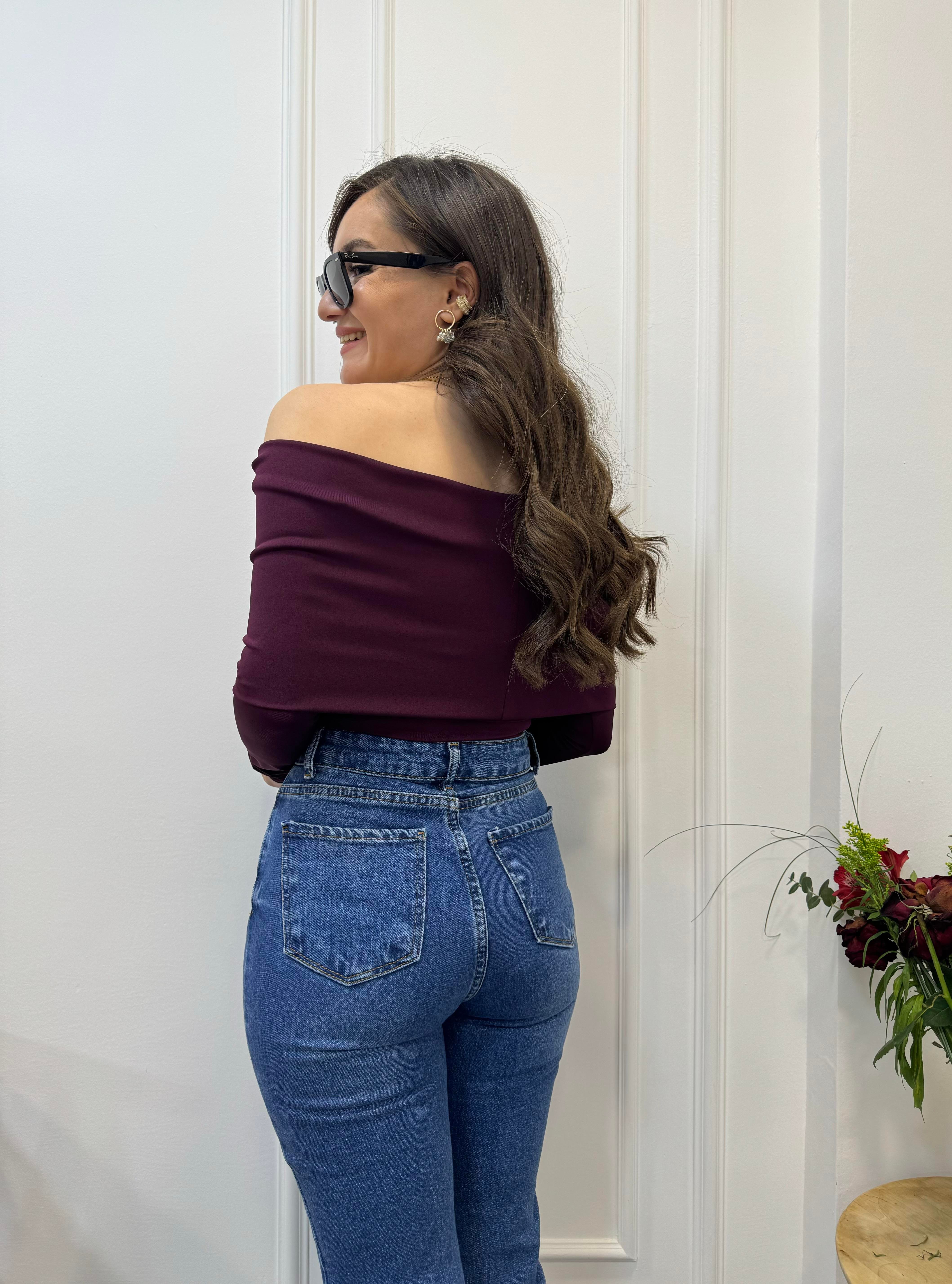 Bordo Madonna Yaka Orjinal Marka Bodysuit 1579