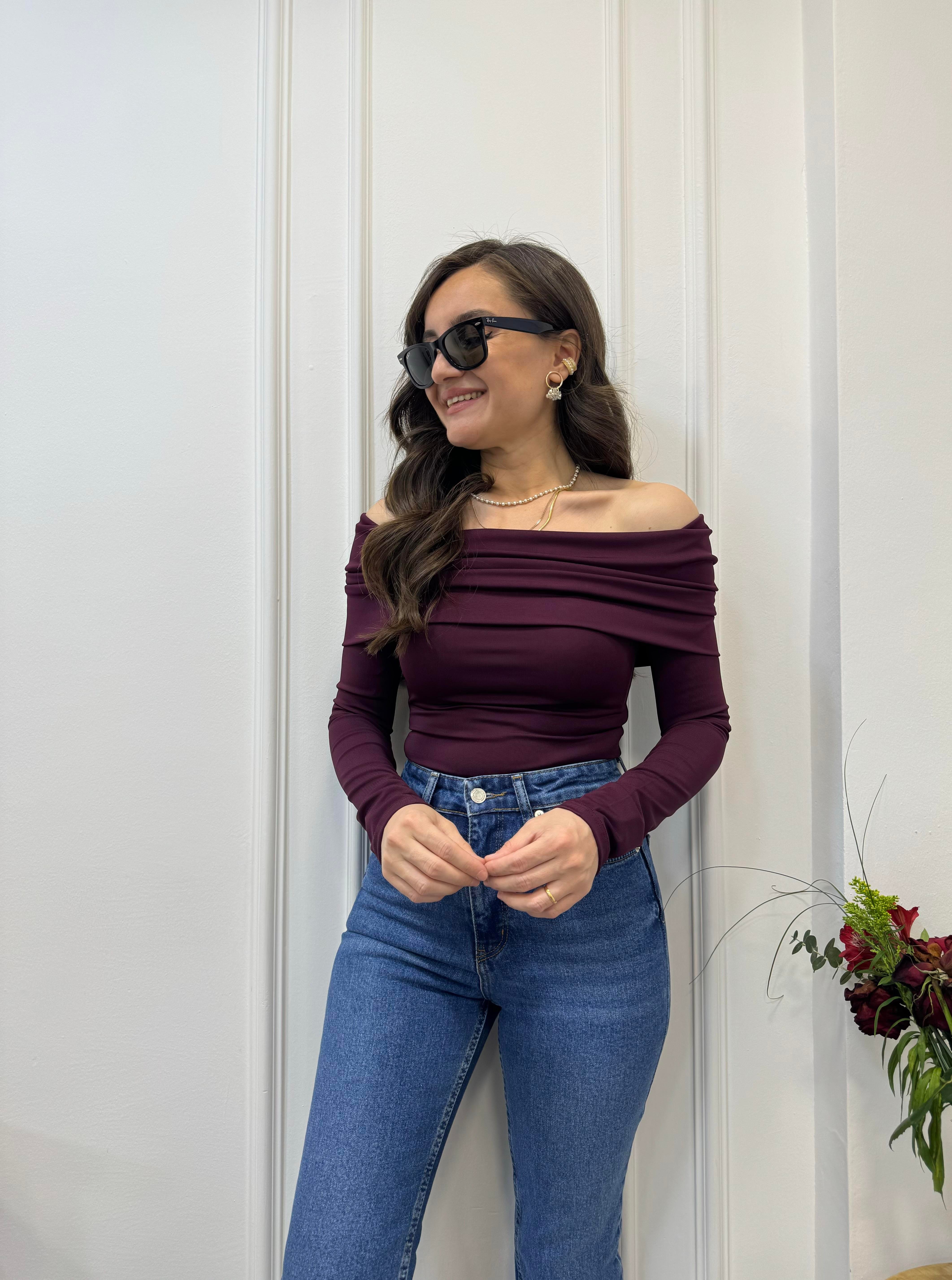 Bordo Madonna Yaka Orjinal Marka Bodysuit 1579