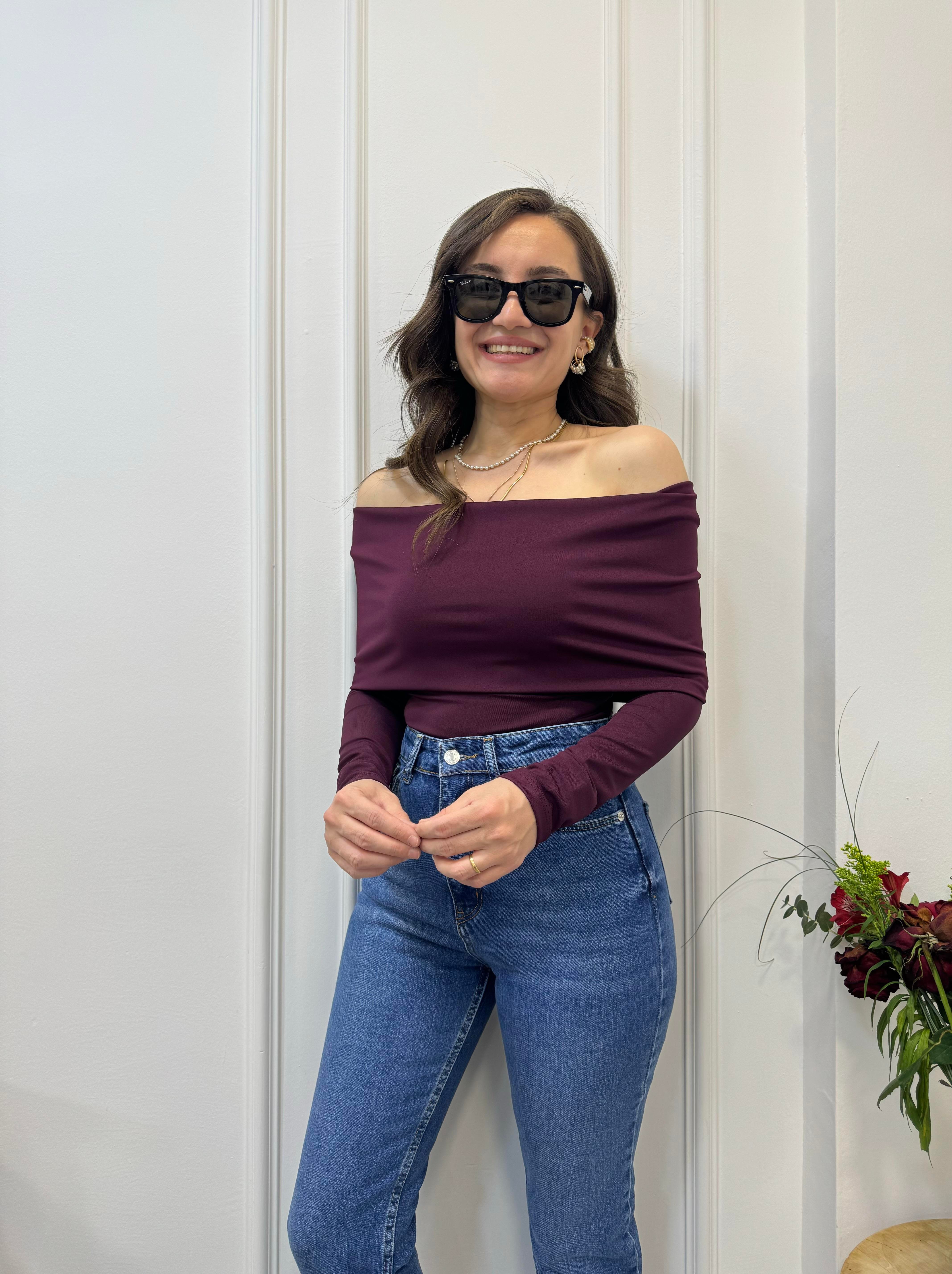 Bordo Madonna Yaka Orjinal Marka Bodysuit 1579