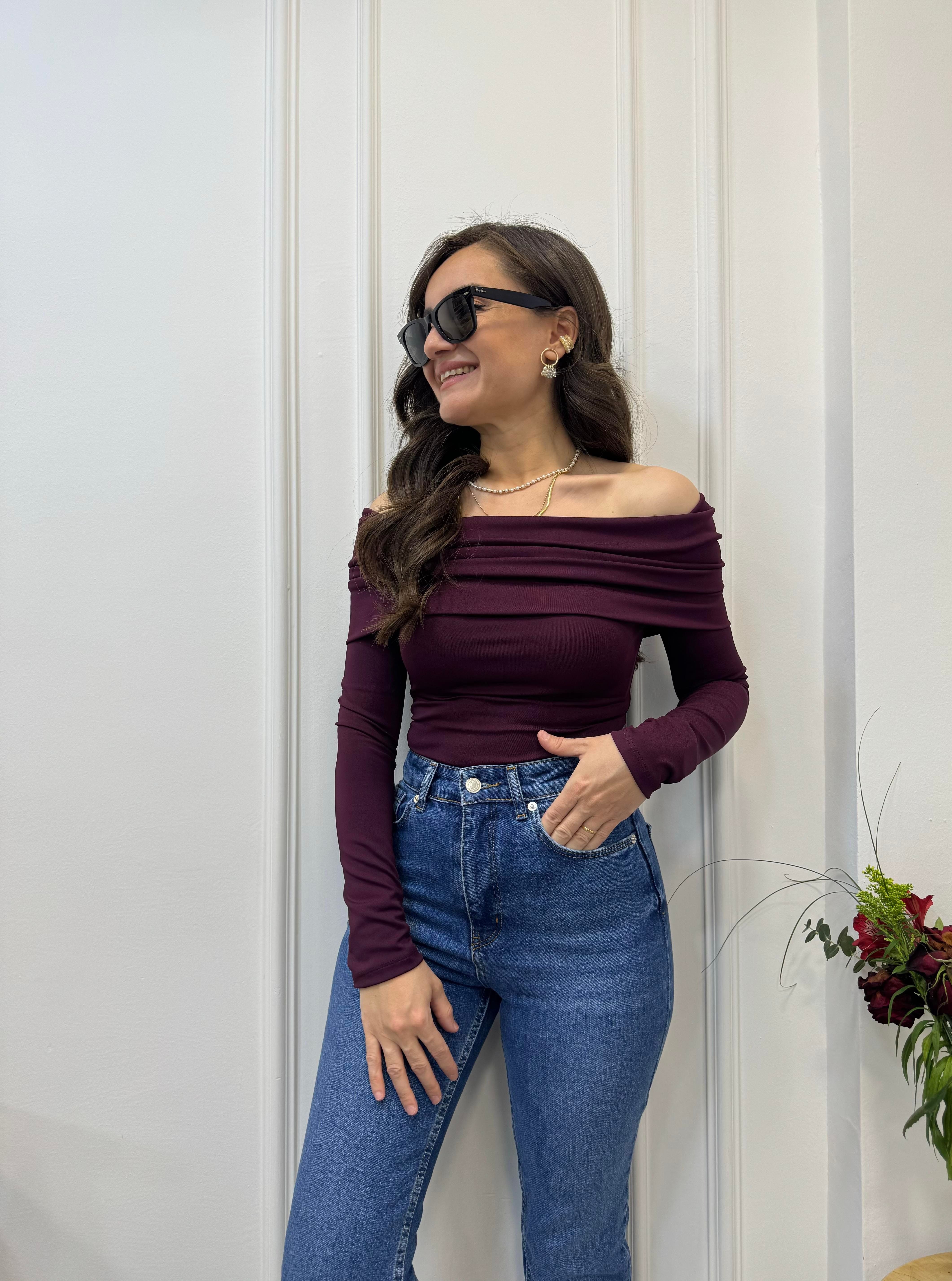 Bordo Madonna Yaka Orjinal Marka Bodysuit 1579