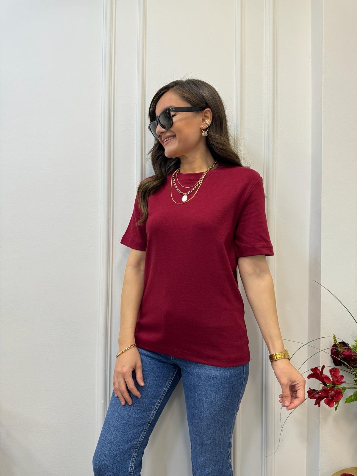 Bordo Massimo Dutti Tişört
