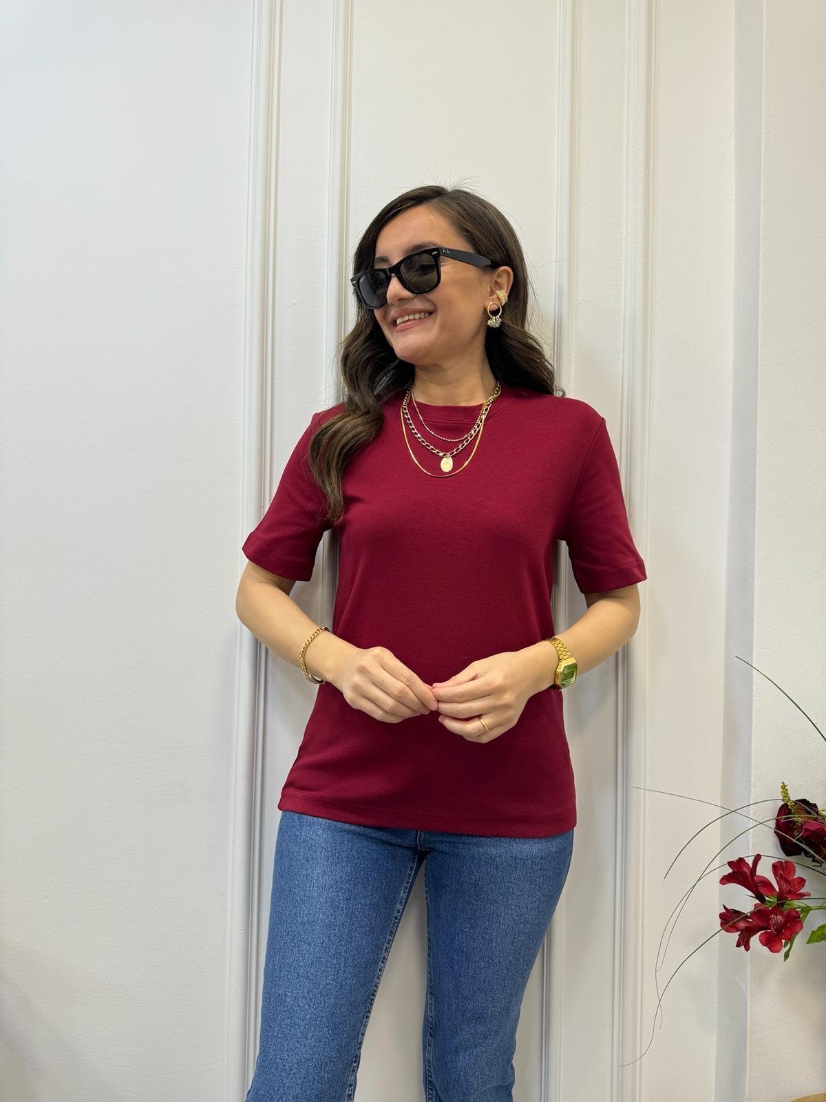 Bordo Massimo Dutti Tişört