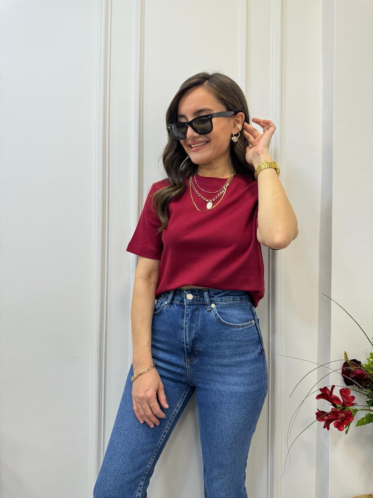 Bordo Massimo Dutti Tişört