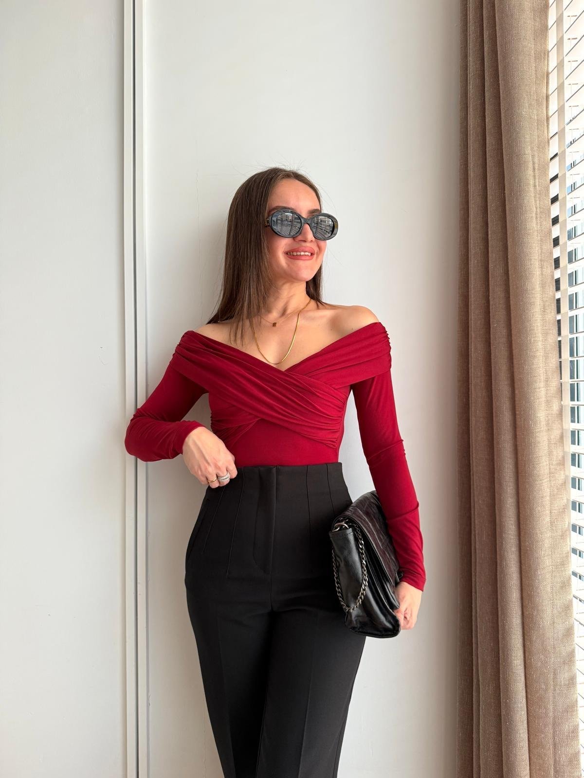 Bordo Omuz Drapeli Bluz 1935