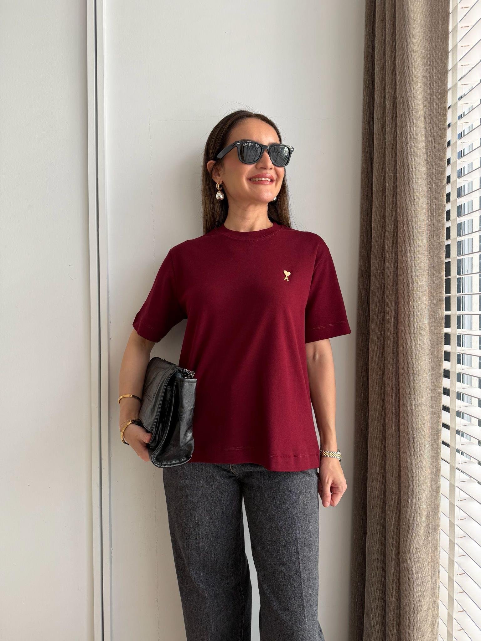 Bordo Orjinal Marka Kısa Kollu Tshirt 251115