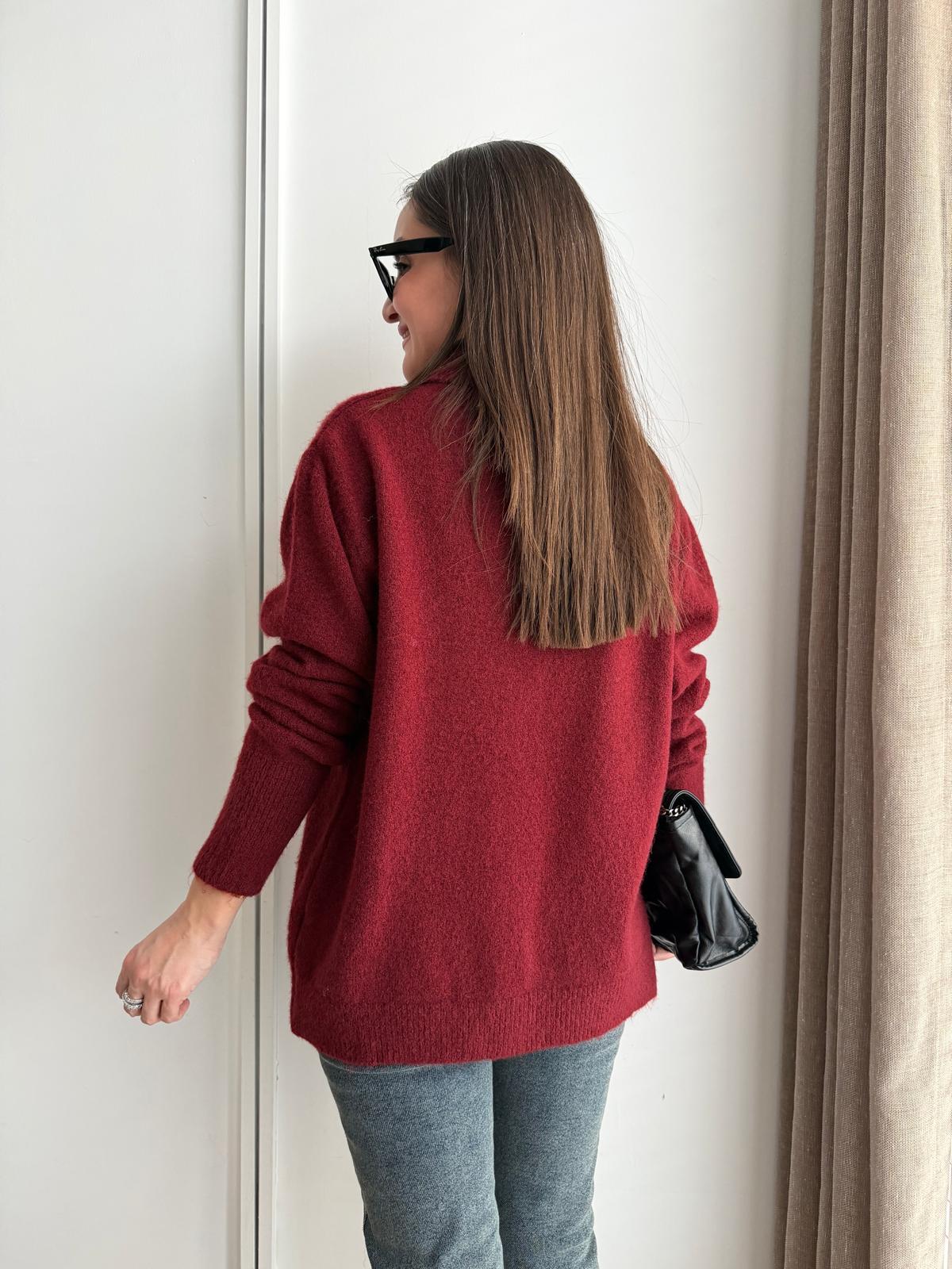 Bordo Polo Yaka Yumoş Kazak 7729