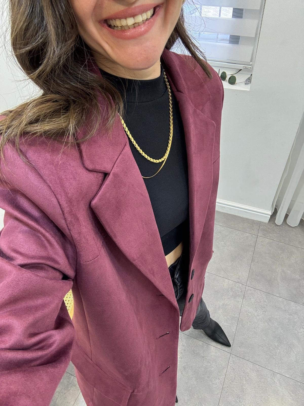 Bordo Premium Seri Çift Cepli Süet Blazer Ceket 2509