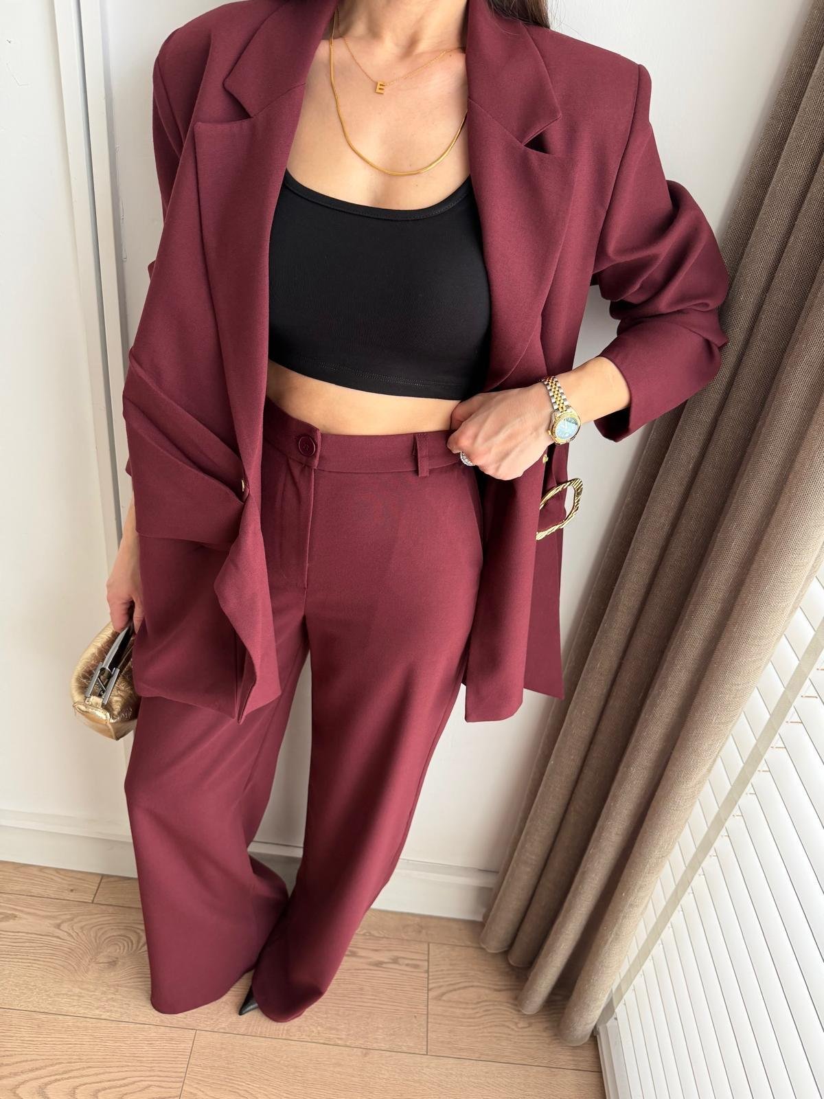Bordo Premium Seri Toka Detaylı Yan Bağlamalı Takım 9279