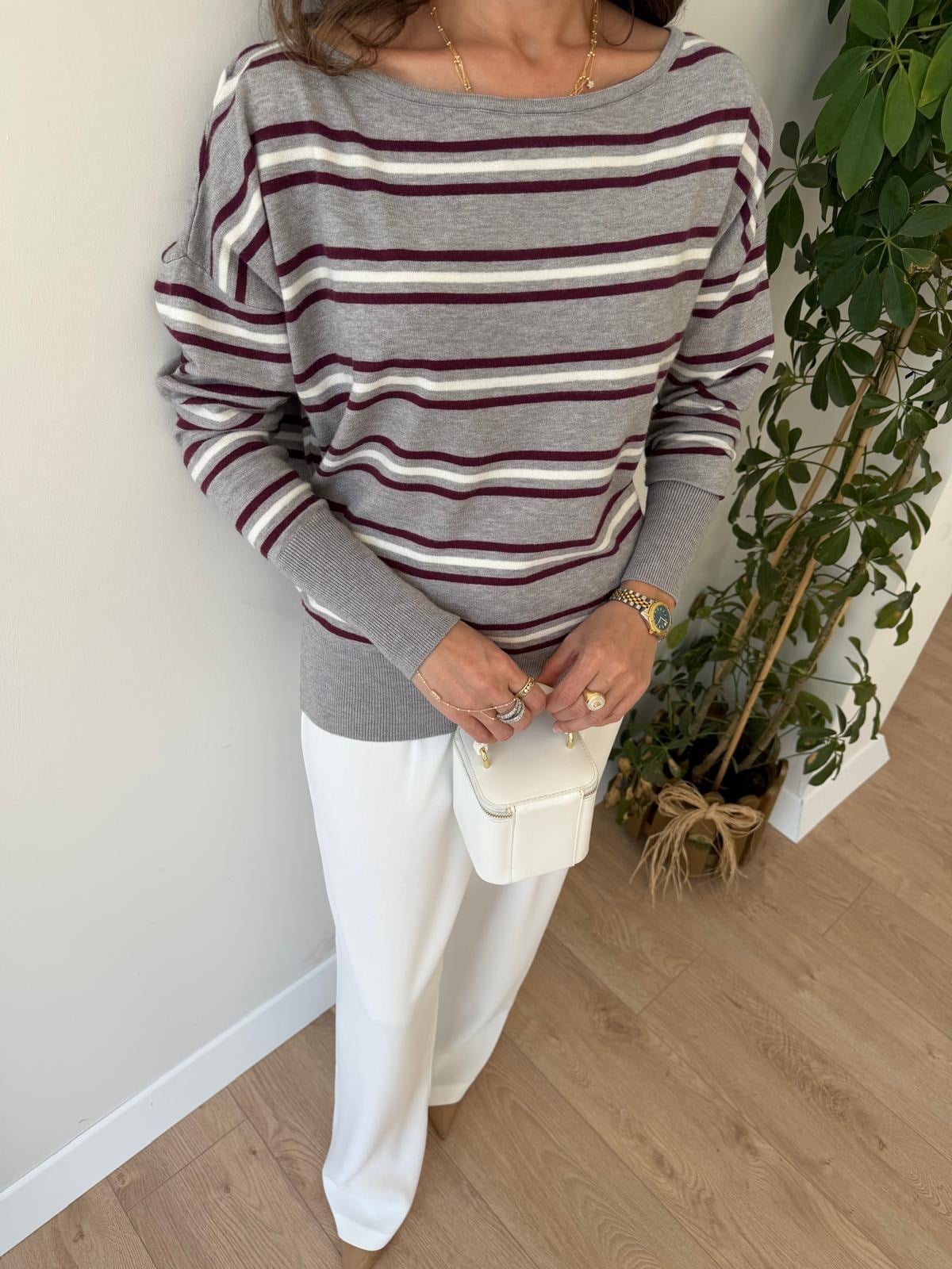 Bordo Uzun Kollu Omzu Açık Triko Bluz 251185
