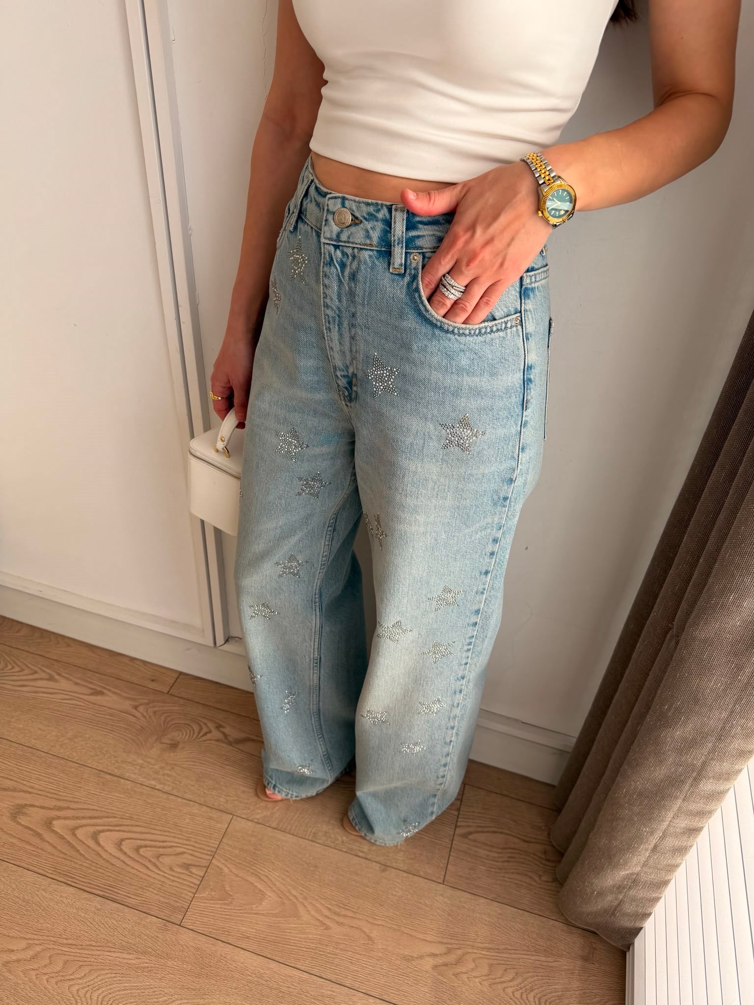 Buz mavisi Taşlı Yıldız Baskı Premium Jean 8290