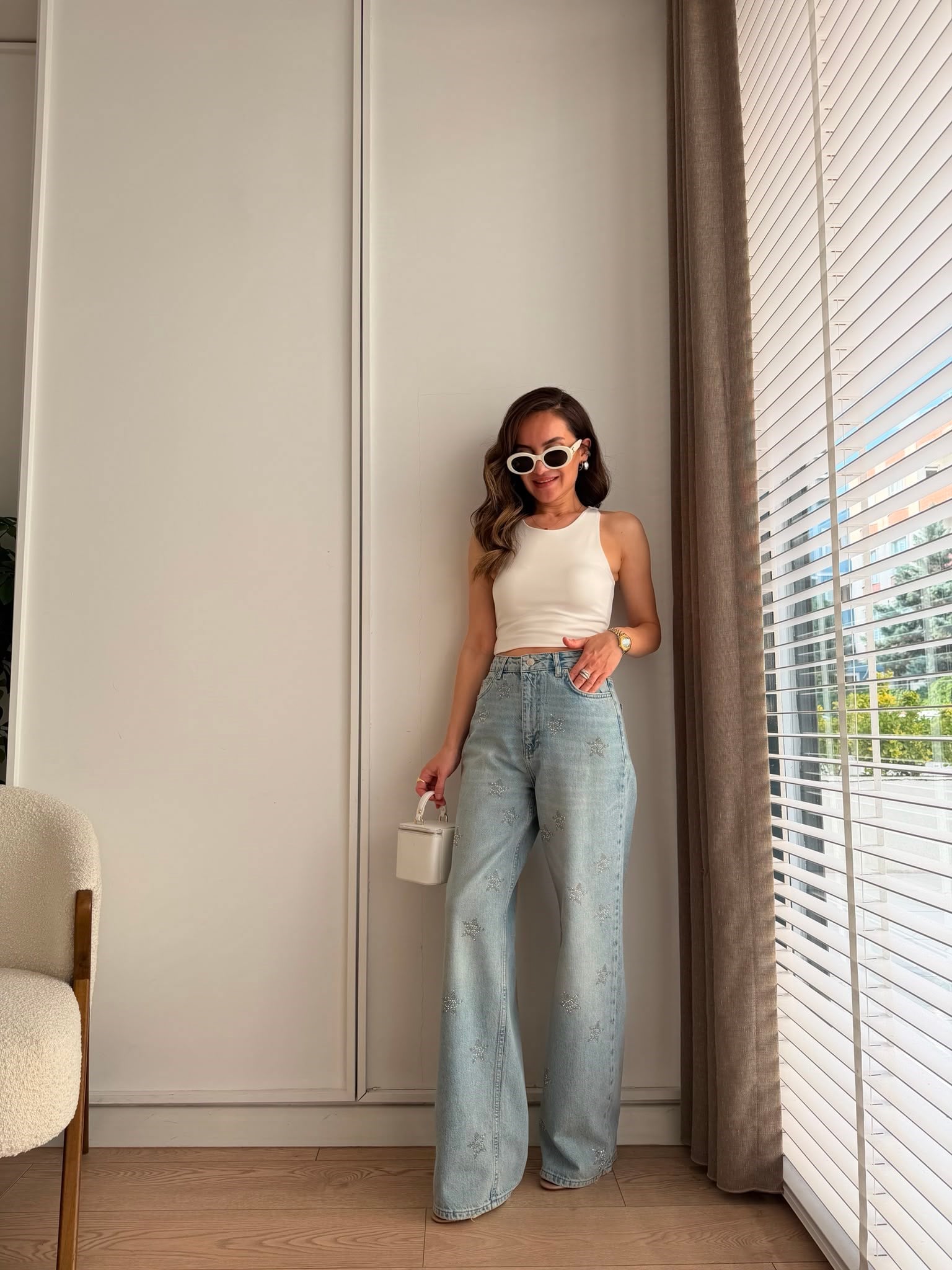 Buz mavisi Taşlı Yıldız Baskı Premium Jean 8290