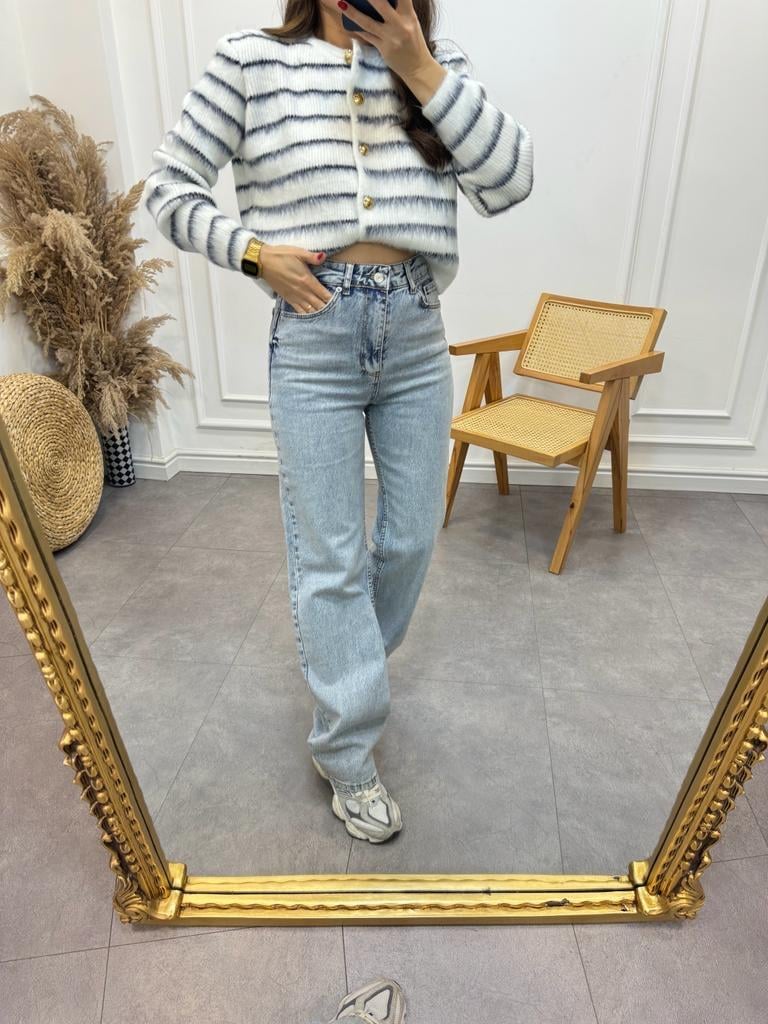 Buz mavisi Ultra Yüksek Bel Straight Leg Jean 5021