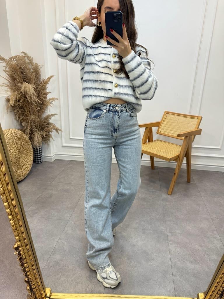Buz mavisi Ultra Yüksek Bel Straight Leg Jean 5021