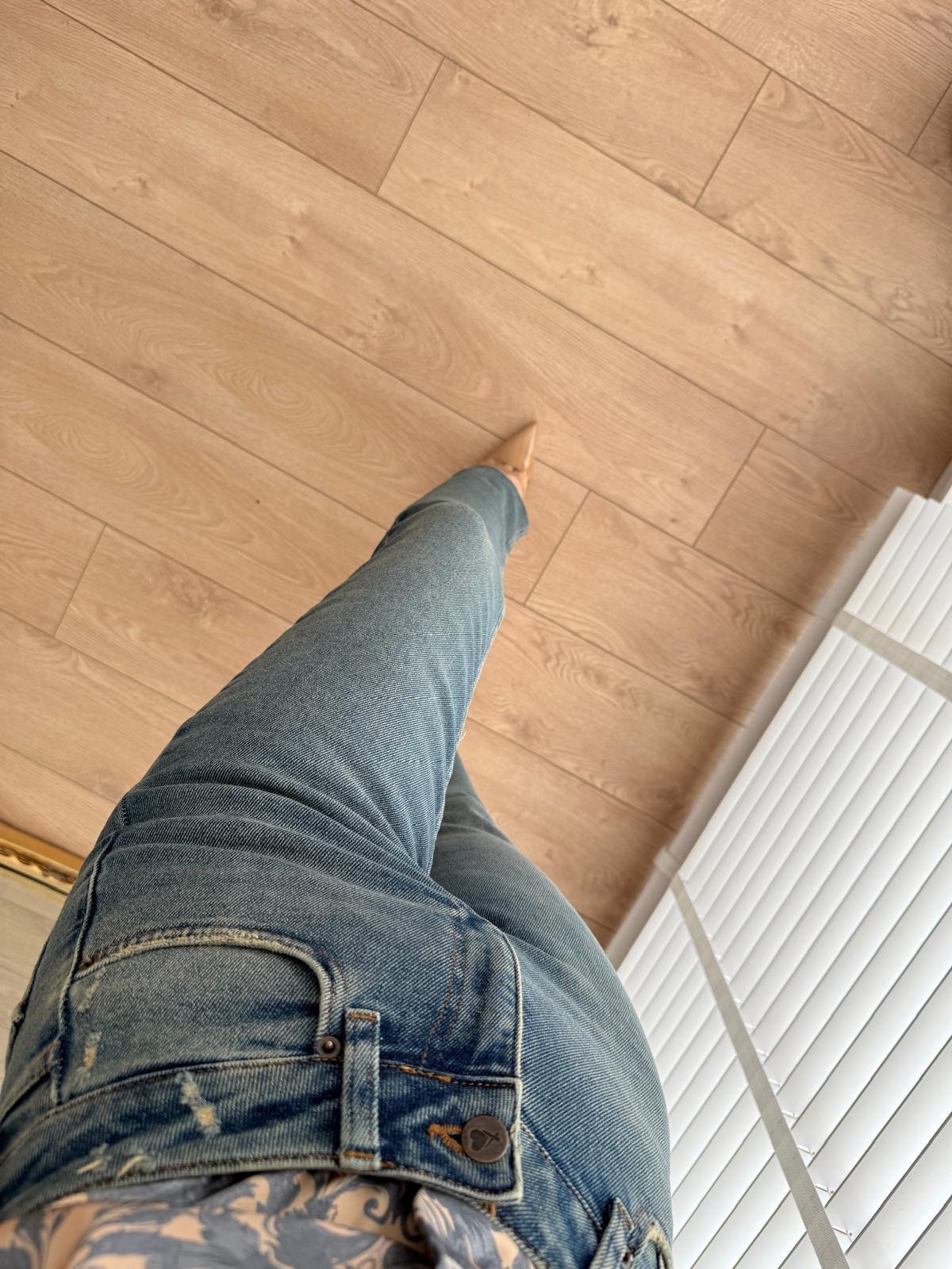Buz yeşili Yüksek Bel Full Likralı Paçası Kesik Mom Jean 0764