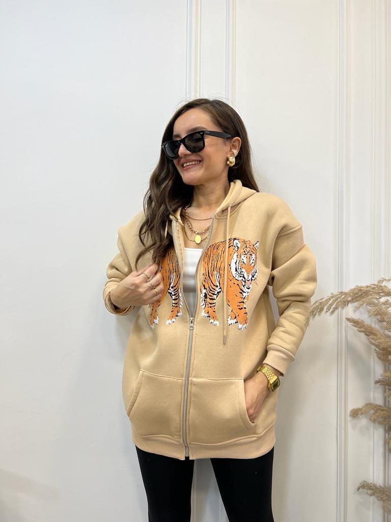 Camel Aslan Baskılı Fermuarlı Ceket 5016