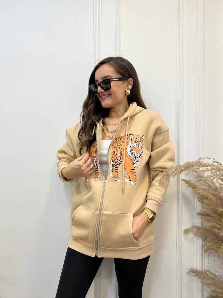Camel Aslan Baskılı Fermuarlı Ceket 5016