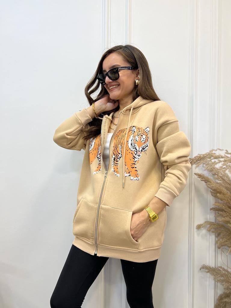 Camel Aslan Baskılı Fermuarlı Ceket 5016