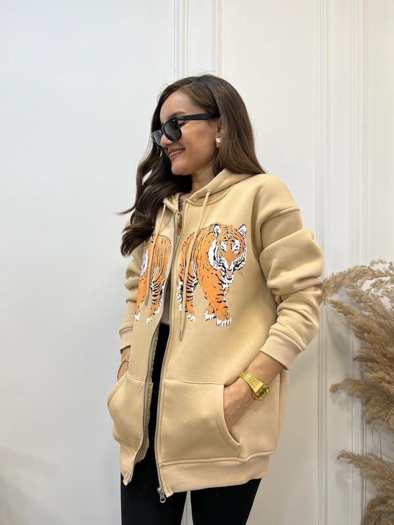 Camel Aslan Baskılı Fermuarlı Ceket 5016