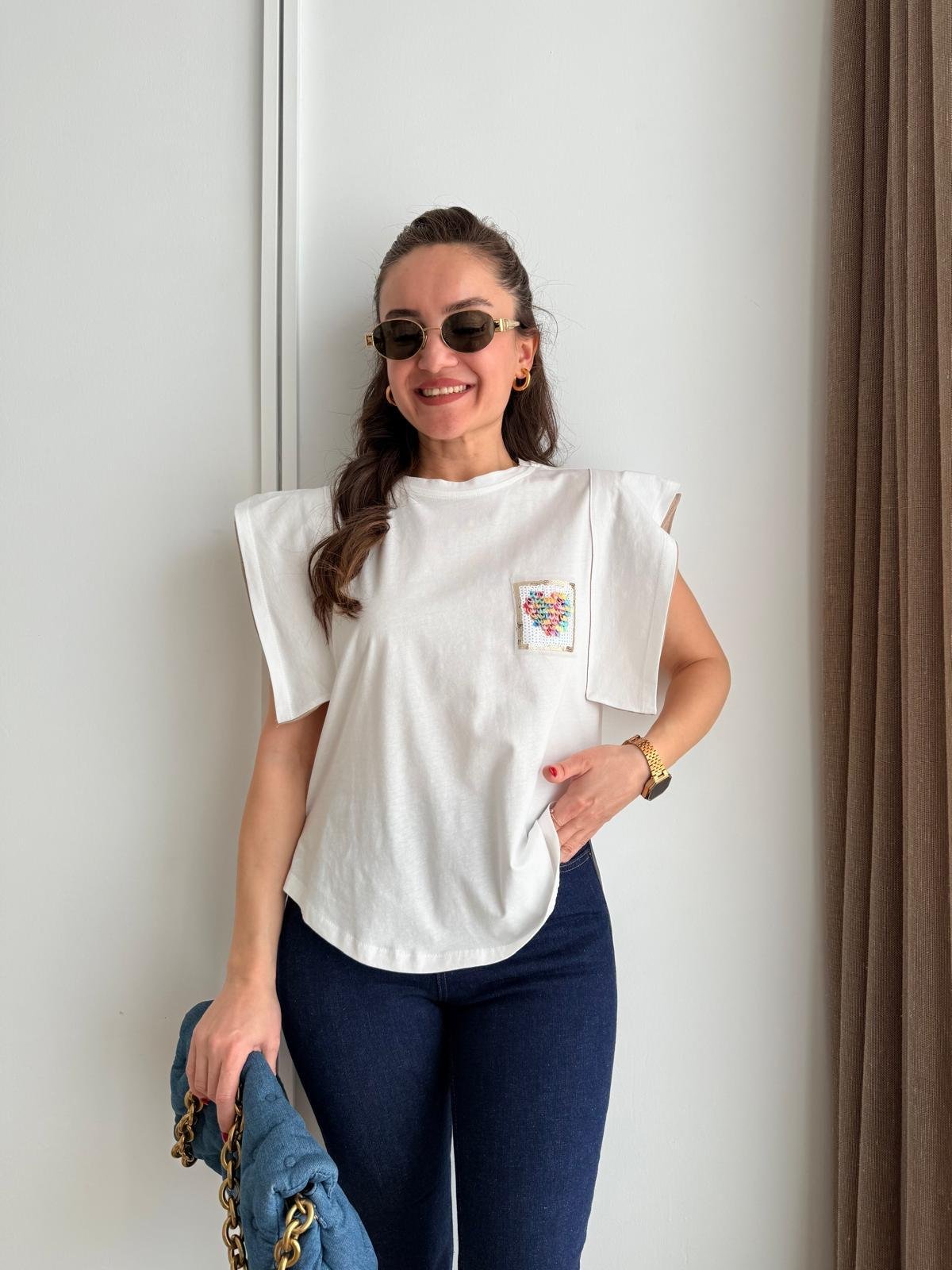 Camel Bisiklet Yaka Pul Cepli Kol Detaylı Tshirt 29664