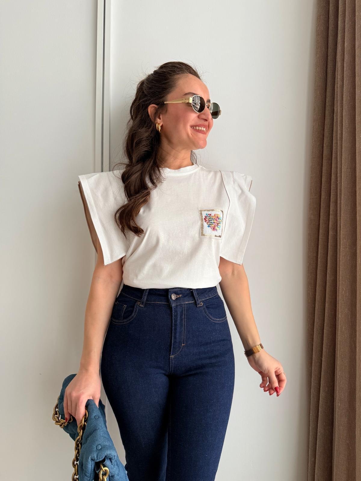Camel Bisiklet Yaka Pul Cepli Kol Detaylı Tshirt 29664