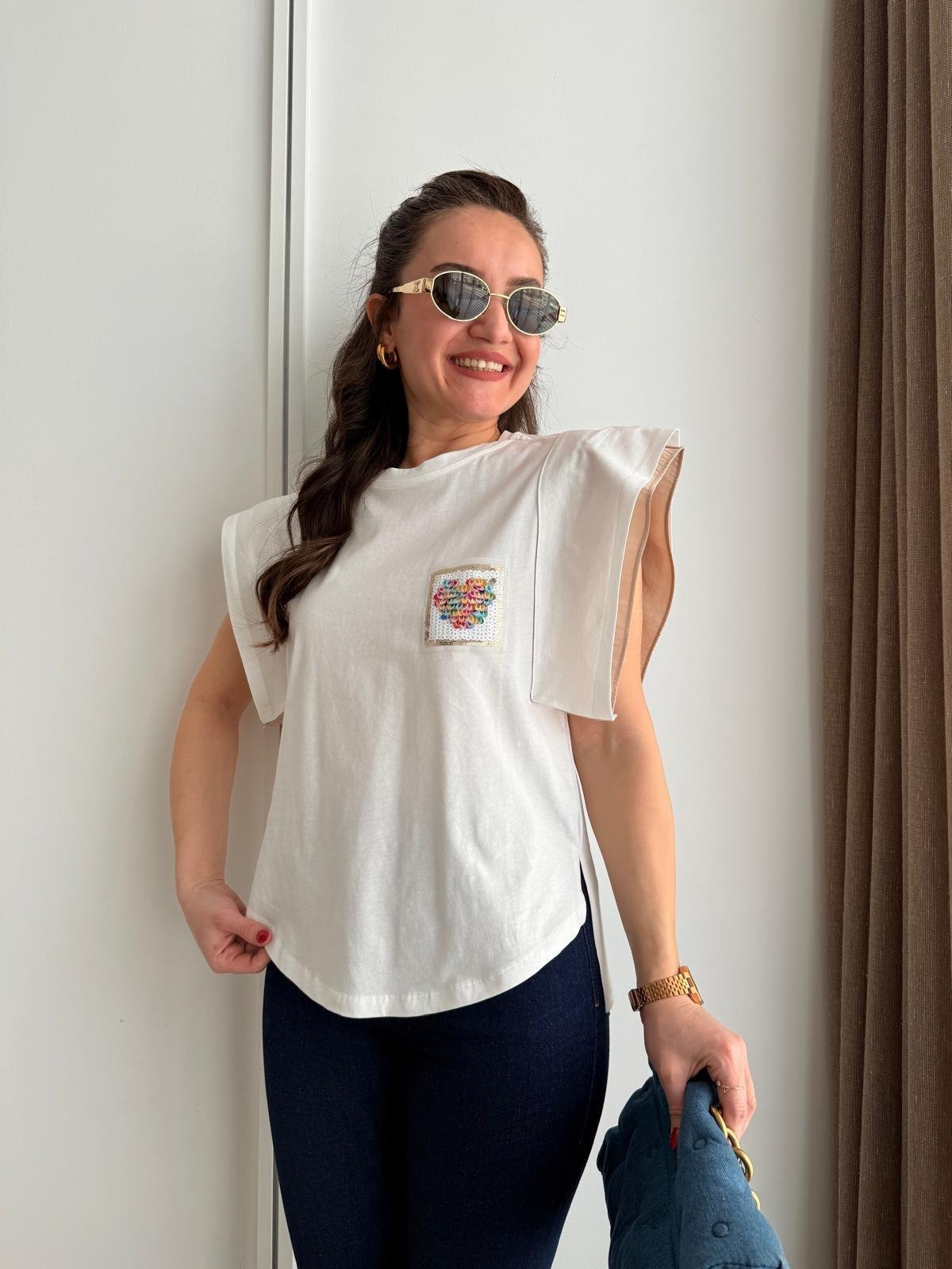 Camel Bisiklet Yaka Pul Cepli Kol Detaylı Tshirt 29664