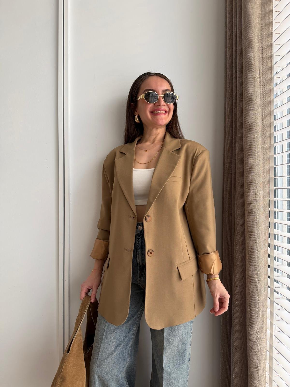 Camel Cep Detaylı Blazer Ceket 9281